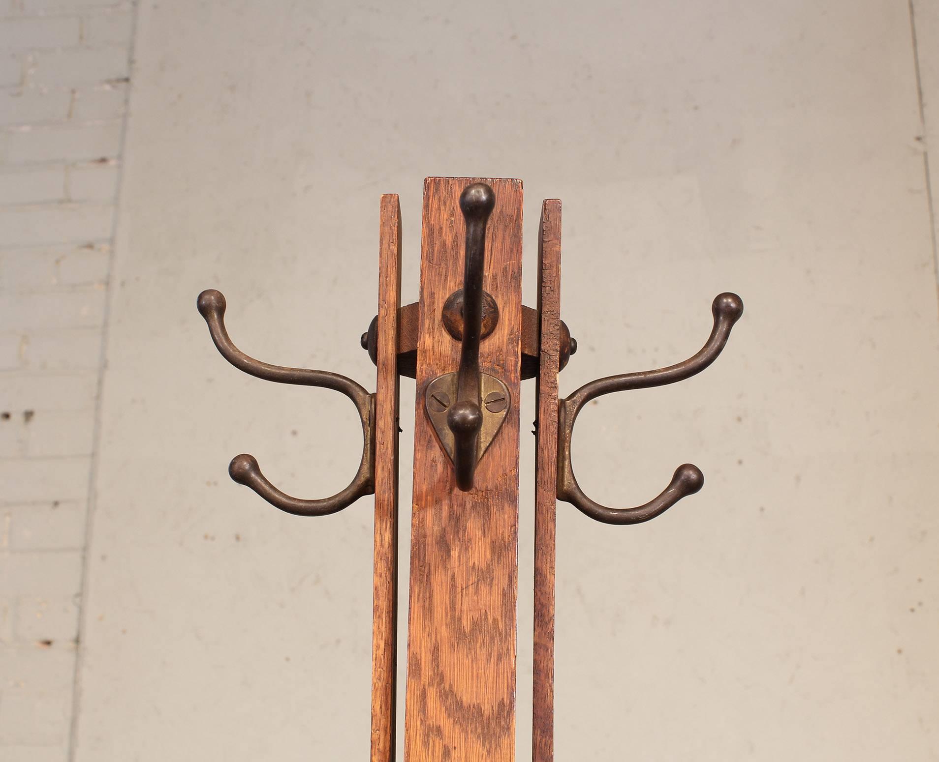 Metal Vintage Arts & Crafts Style Wooden Coat Rack or Stand