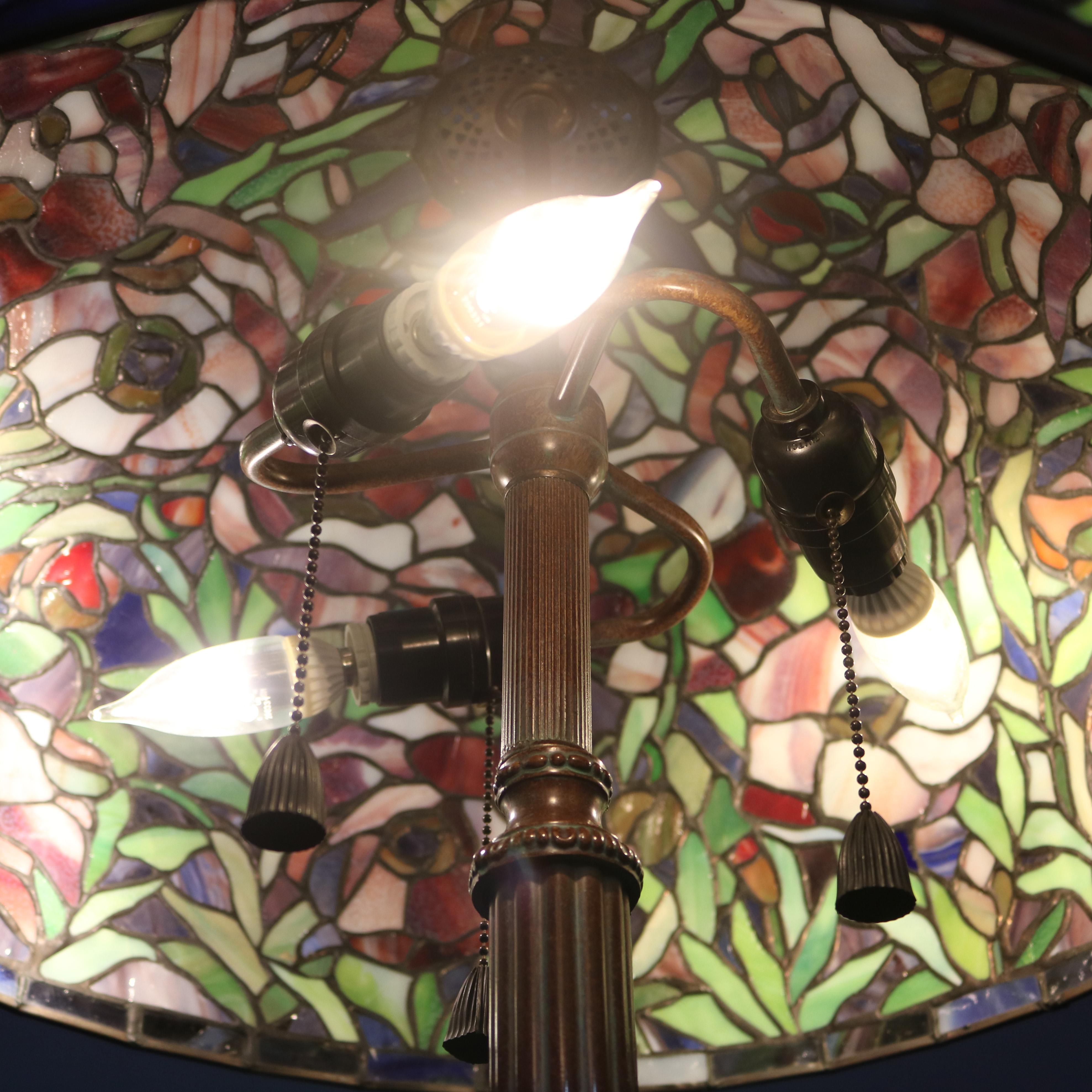 Arts and Crafts Vintage Arts & Crafts Tiffany Style Mosaic Leaded Glass Floor Lamp, 20th Century