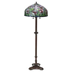 Vintage Arts & Crafts Tiffany Style Mosaic Leaded Glass Floor Lamp, 20th Century