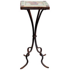 Vintage Arts & Crafts Yellin School Wrought Iron Tile Top Side Table, circa 1920