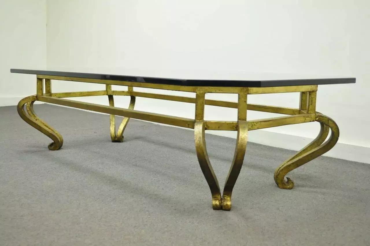 Vintage Arturo Pani Stil Hollywood Regency Gold vergoldetes Eisen & Glas Couchtisch im Angebot 5