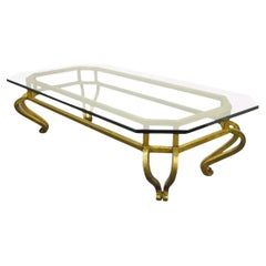Vintage Arturo Pani Style Hollywood Regency Gold Gilt Iron & Glass Coffee Table