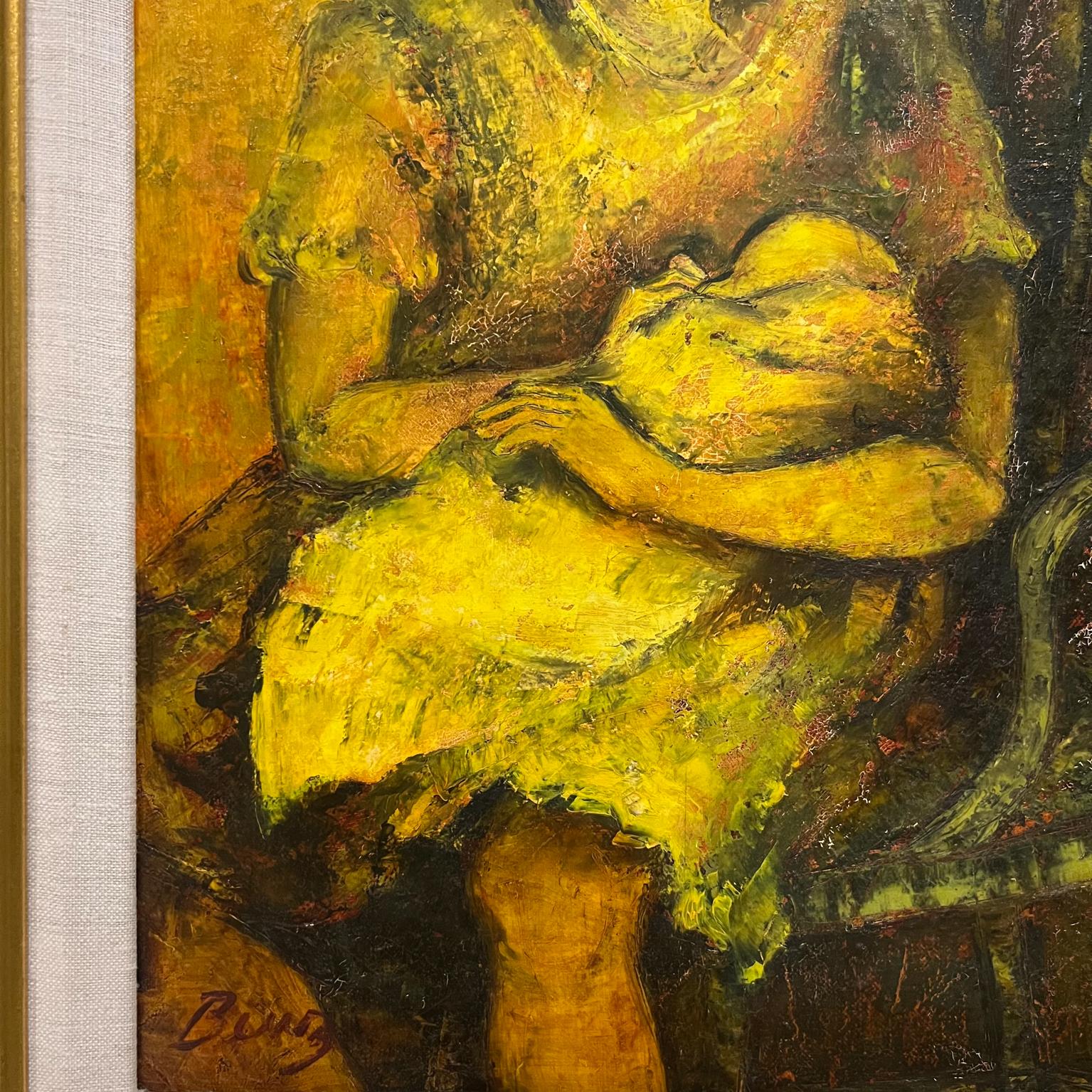 Mid-20th Century Vintage Artwork Painting Young Mother with Baby Signed Art For Sale