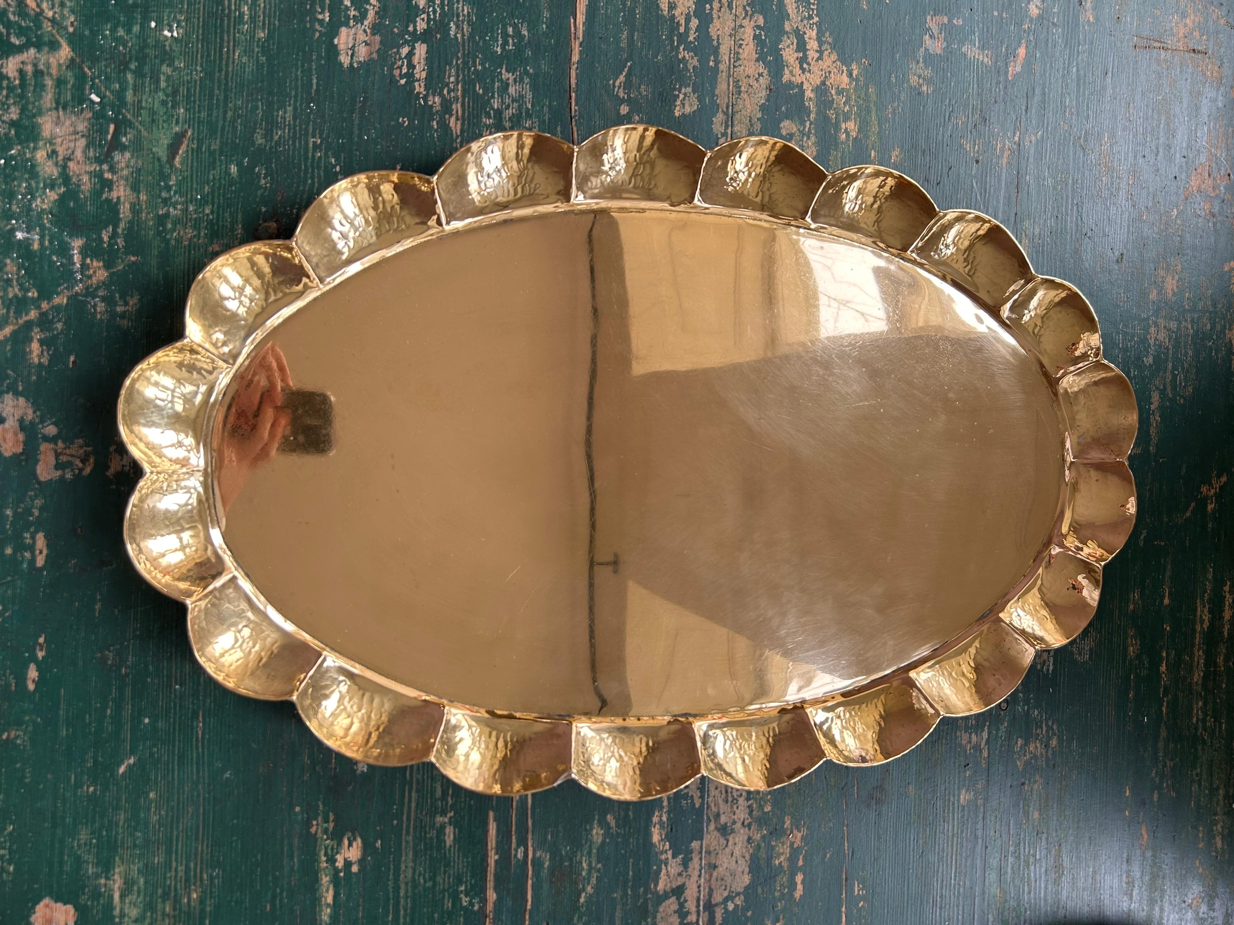Swedish Vintage Arvid Johansson Wide Oval Brass Tray, Sweden, 20th Century For Sale