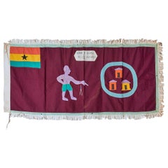 Vintage Asafo Flag in Appliqué Patterns by Fante People In Burgundy, Ghana 1960s