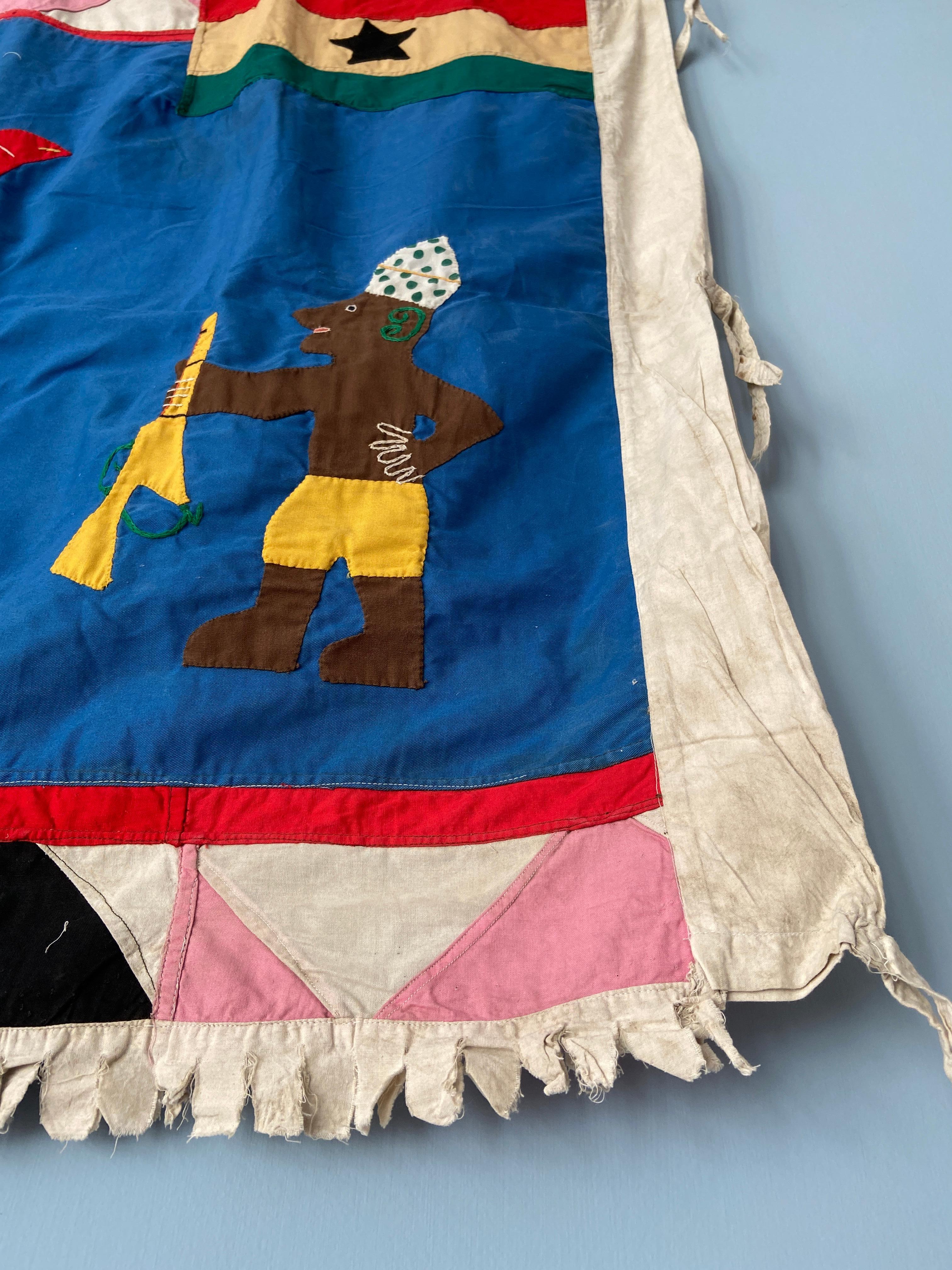 Ghanaian Vintage Asafo Flag in Applique Patterns in Blue by Fante People, Ghana, 1970's