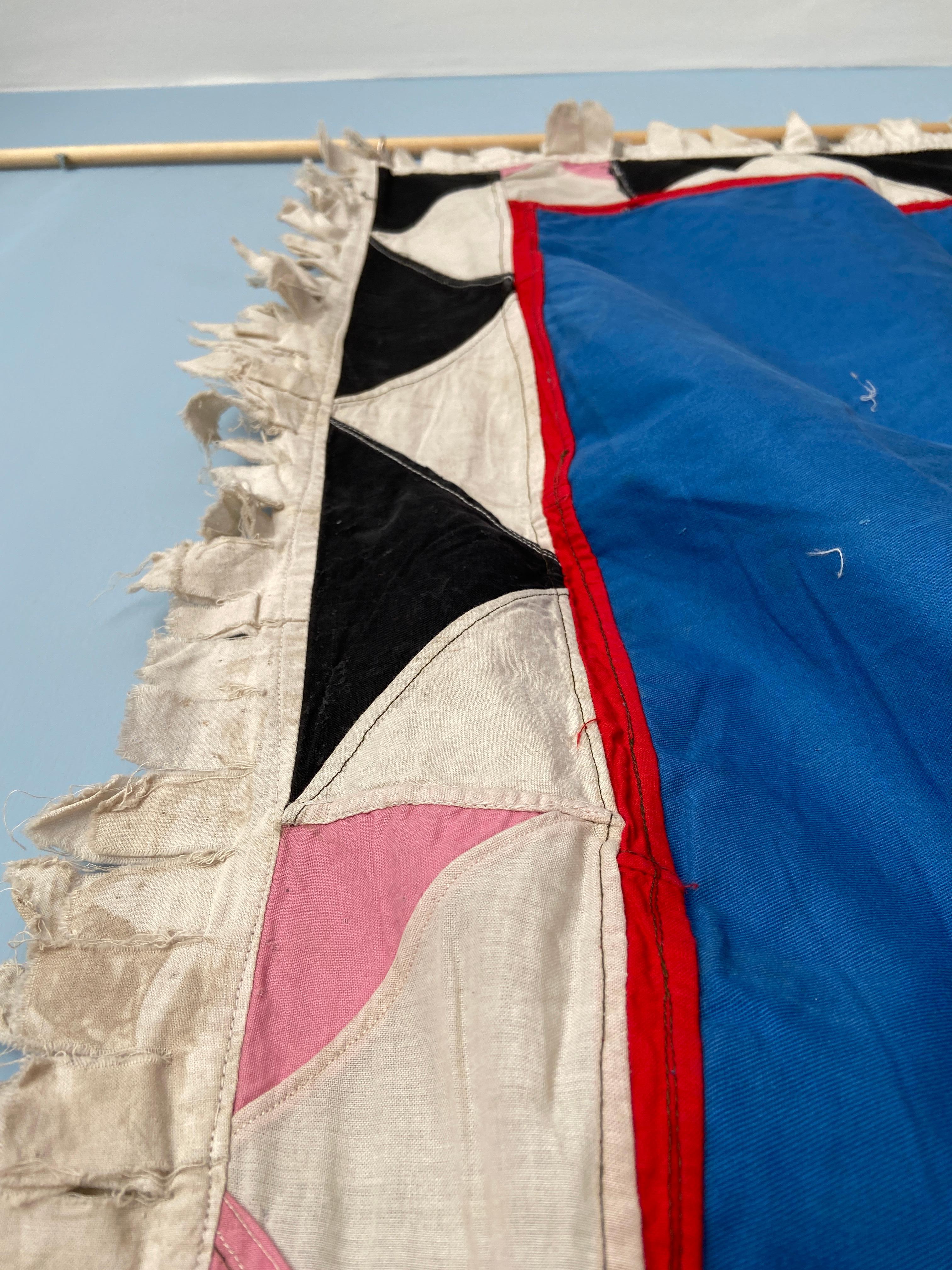 Vintage Asafo Flag in Applique Patterns in Blue by Fante People, Ghana, 1970's 1