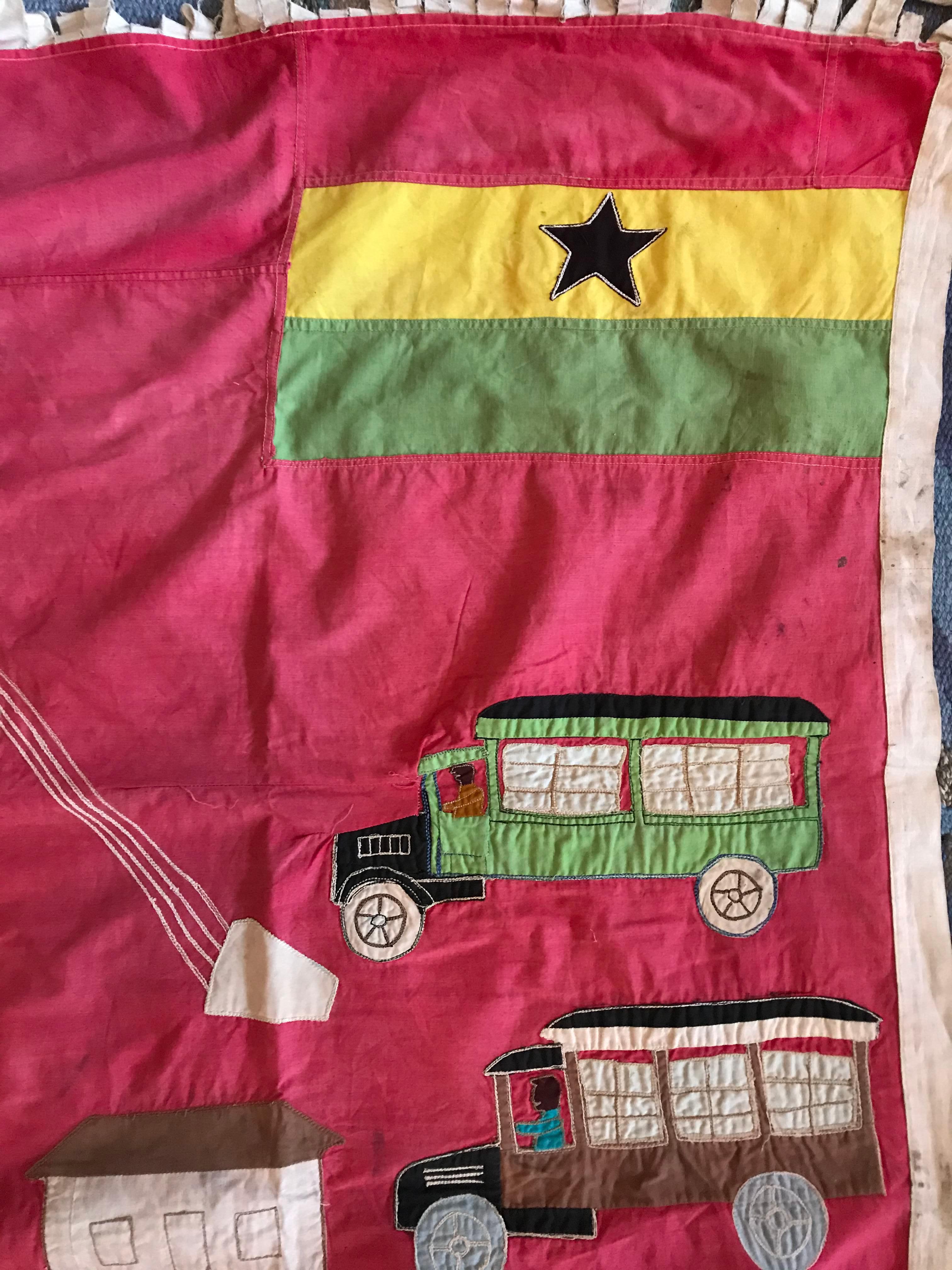 Folk Art Vintage Asafo Flag in Cotton Appliqué Patterns by Fante People, Ghana, 1960's