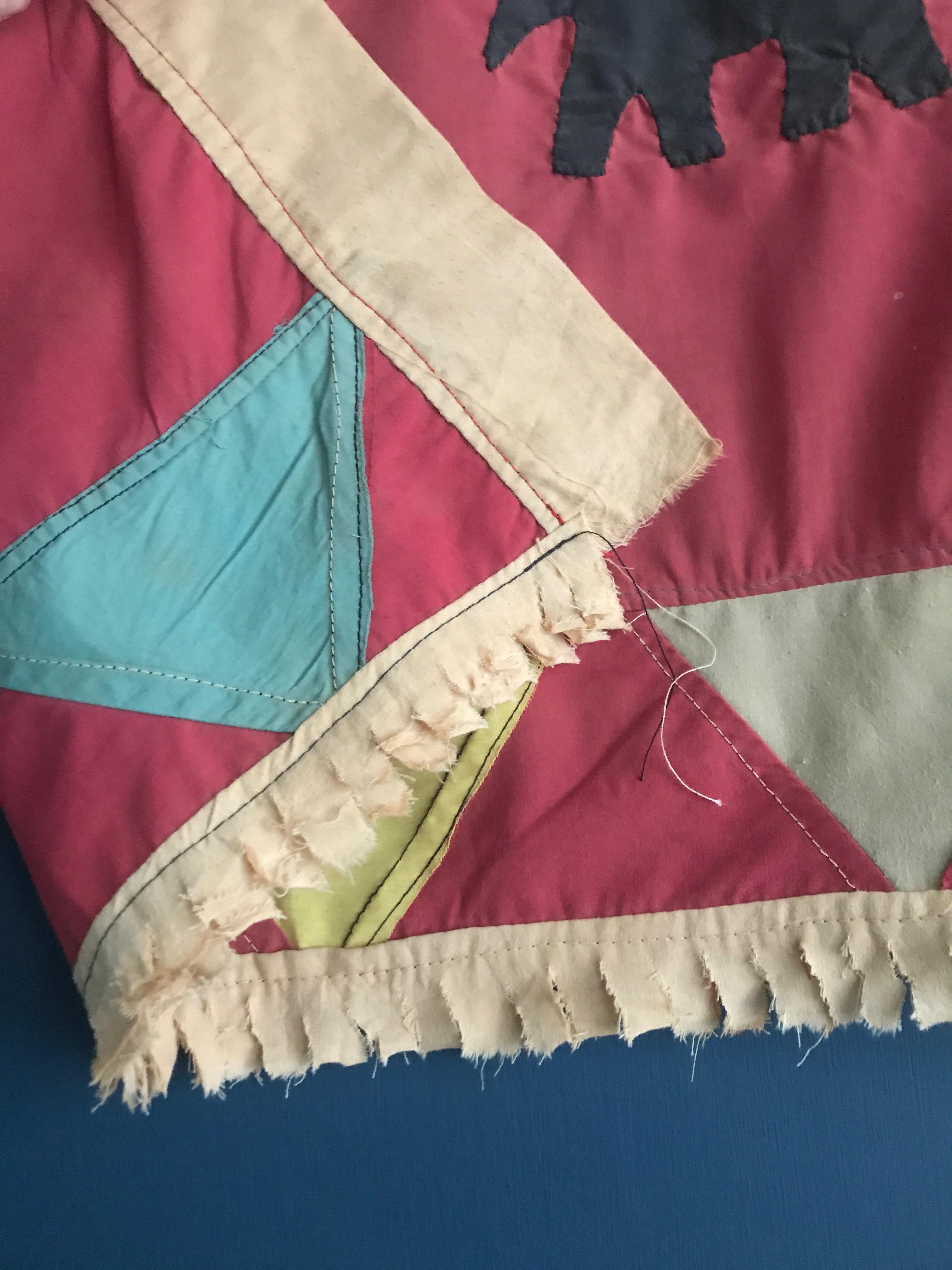Vintage Asafo Flag in Cotton Appliqué Patterns, Ghana, 1940s 1