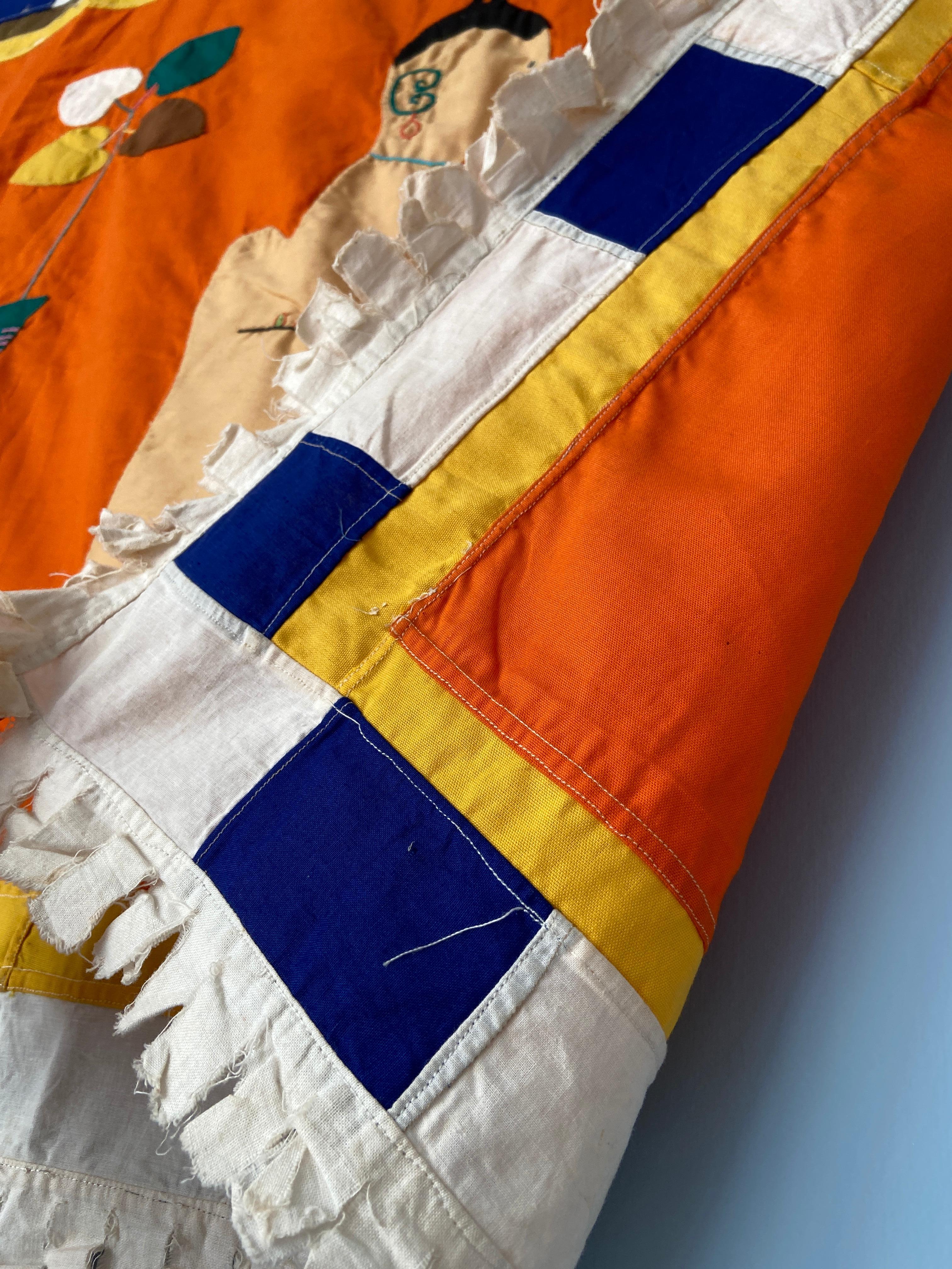 Vintage Asafo Flag in Orange Appliqué Patterns by the Fante People, Ghana 1970's 4