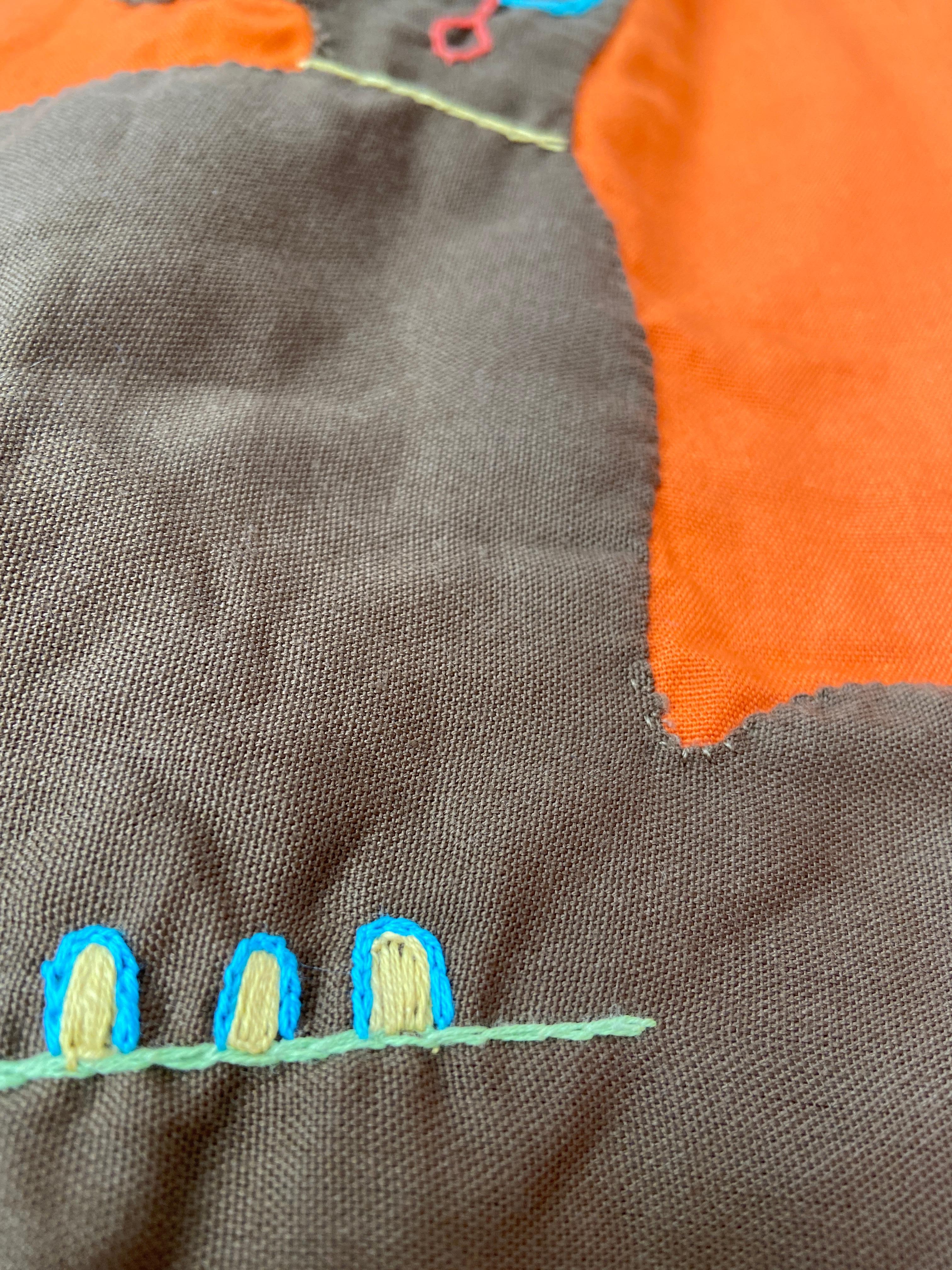 Vintage Asafo Flag in Orange Appliqué Patterns by the Fante People, Ghana 1970's For Sale 1