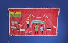 Vintage Asafo Flag in Pink Cotton Appliqué Pattern by Fante People, Ghana, 1960s