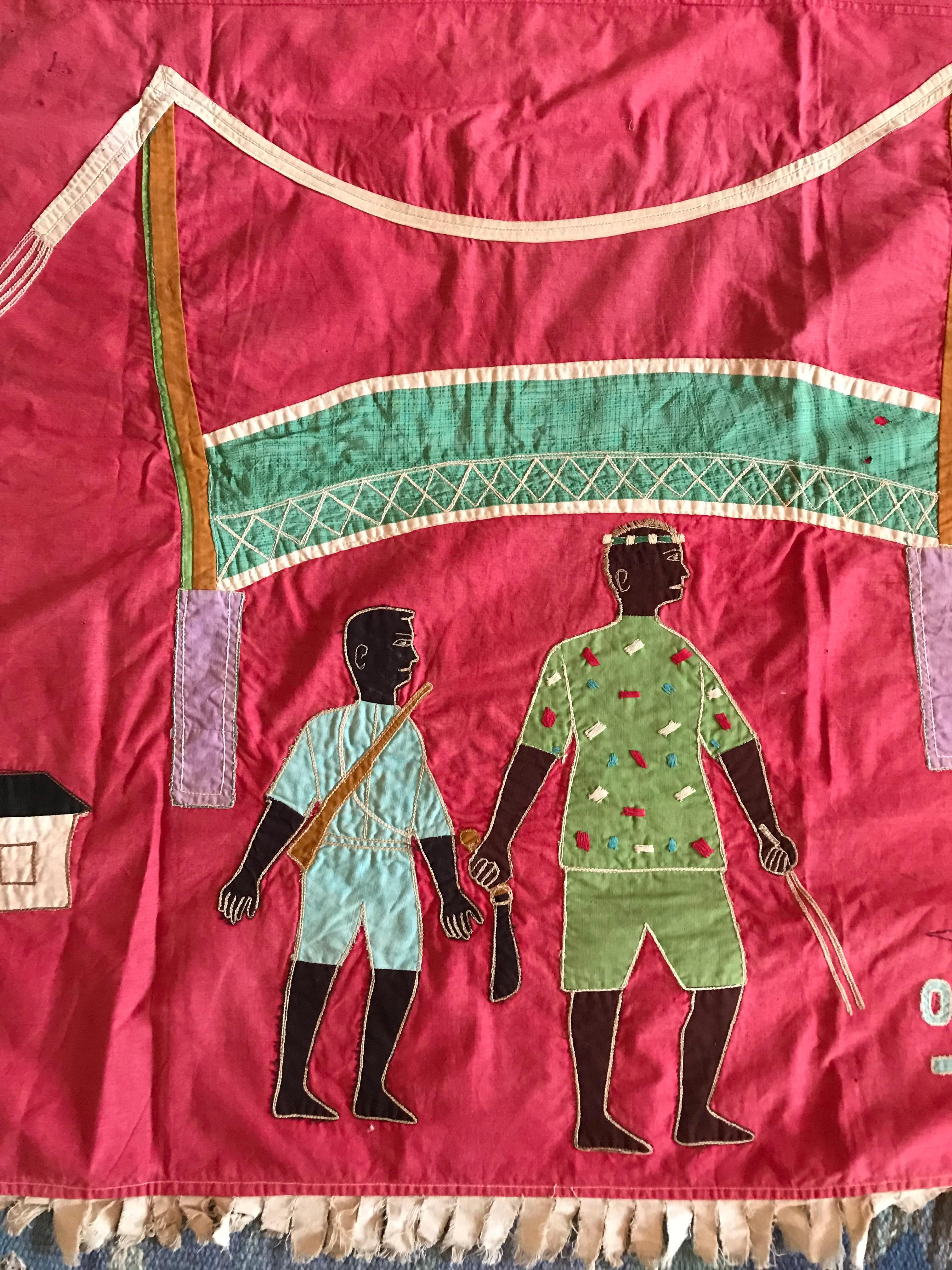 Alte Asafo-Flagge mit rosa Baumwollapplikationen von Fante People, Ghana, 1960er Jahre (Volkskunst) im Angebot