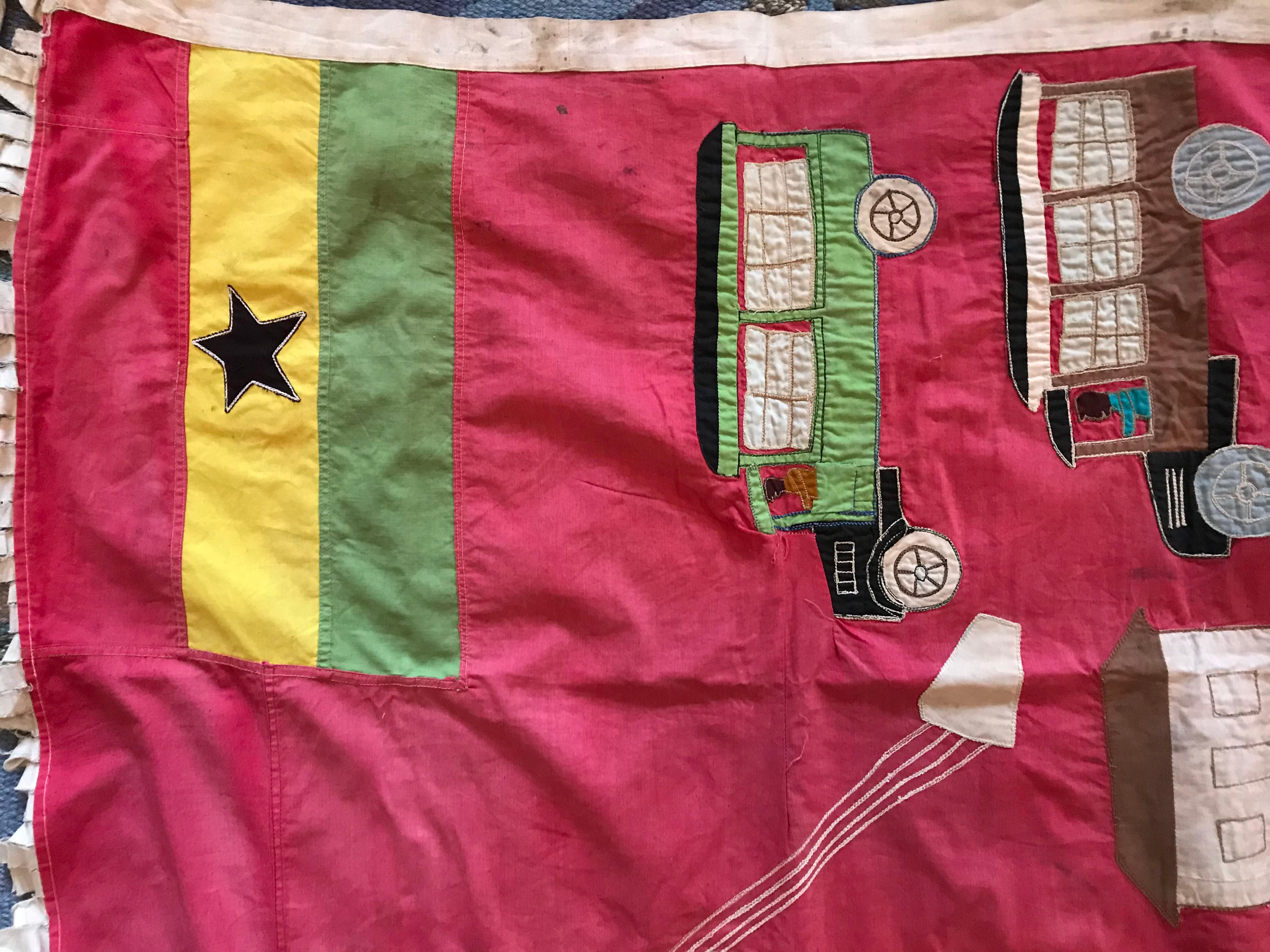 Folk Art Vintage Asafo Flag in Pink Cotton Appliqué Pattern by Fante People, Ghana, 1960s For Sale