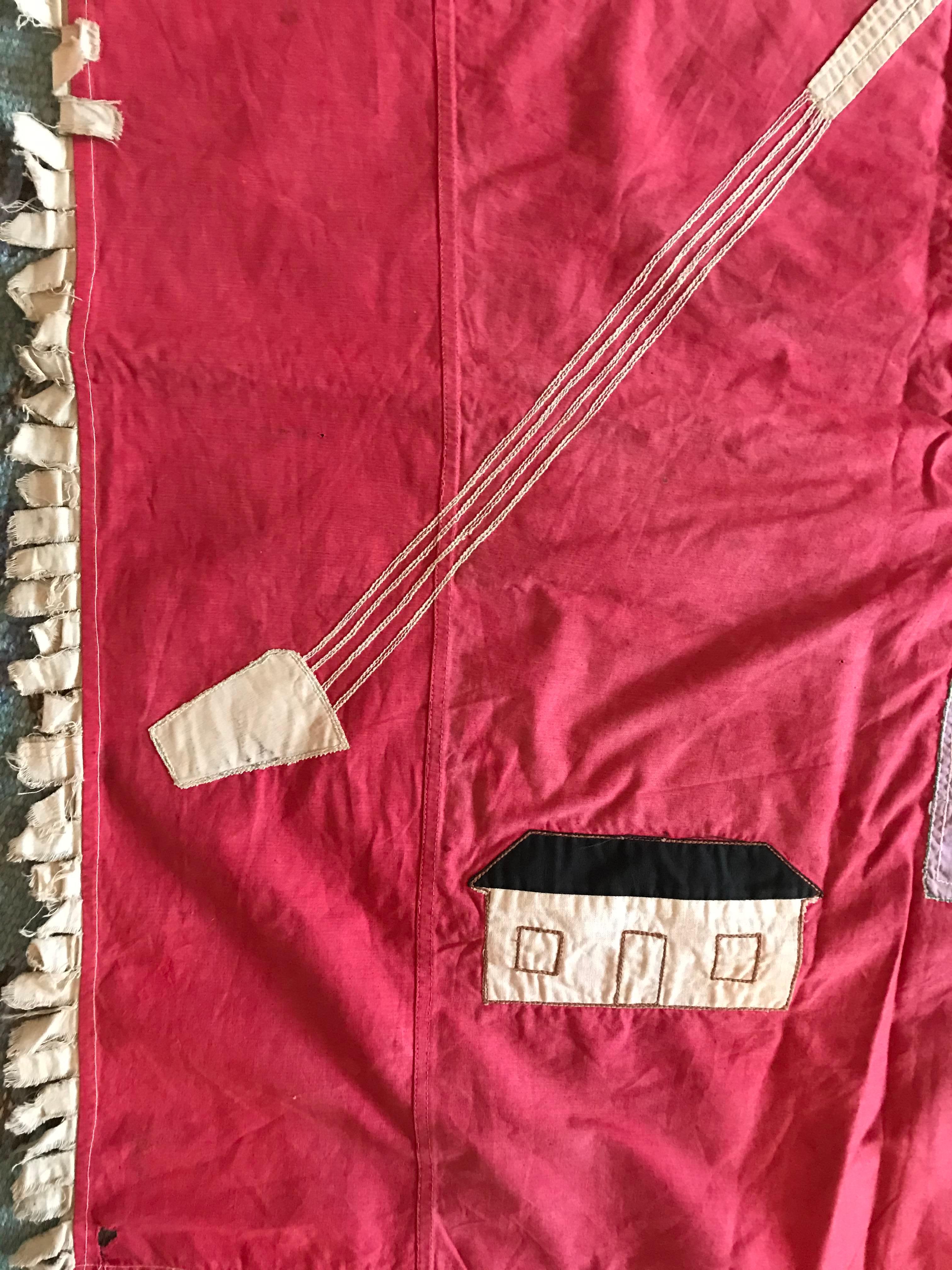 Hand-Crafted Vintage Asafo Flag in Pink Cotton Appliqué Pattern by Fante People, Ghana, 1960s For Sale