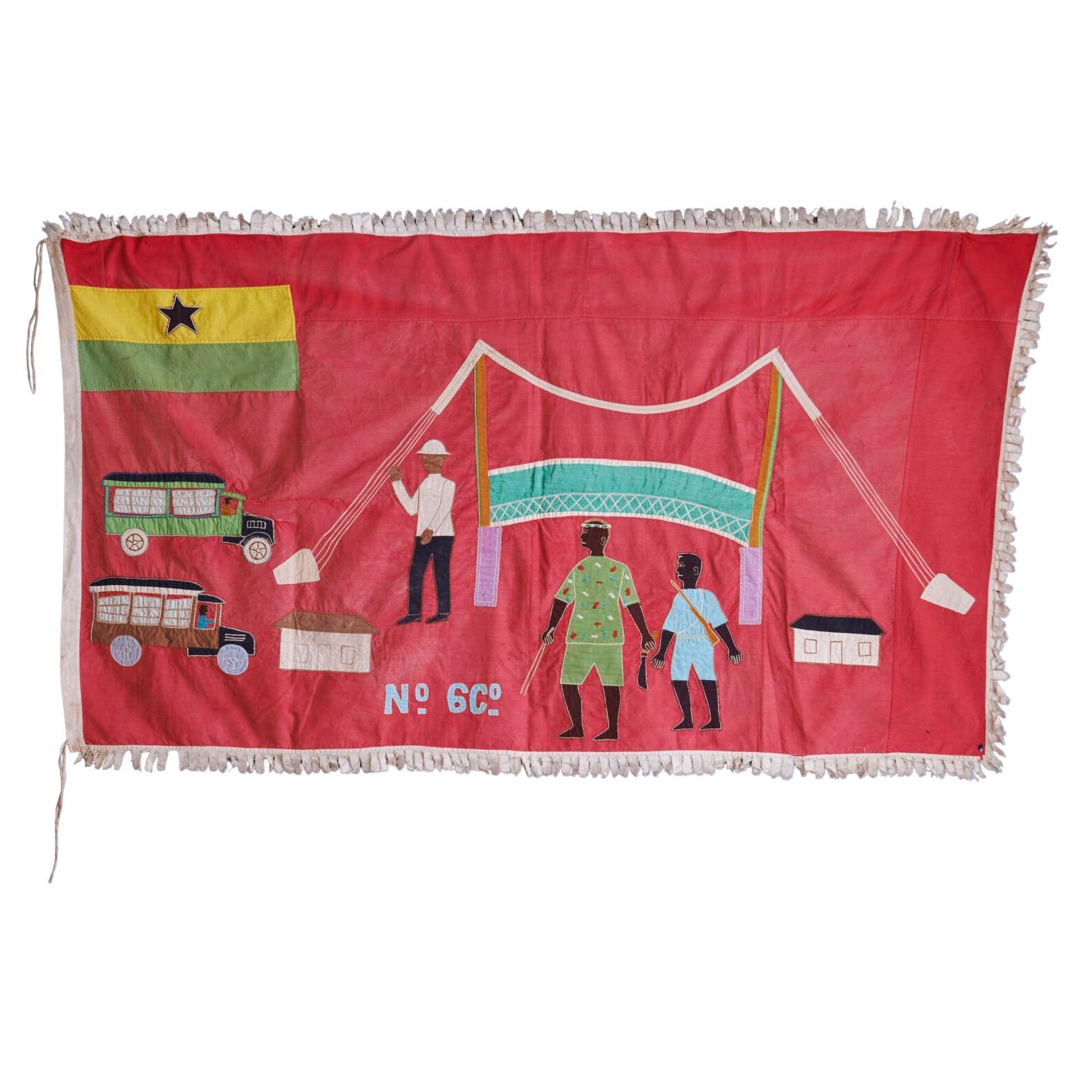 Vintage Asafo Flag in Pink Cotton Appliqué Pattern by Fante People, Ghana, 1960s