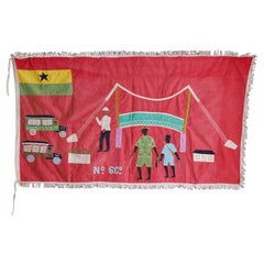 Bandiera Asafo vintage con motivo appliqué in cotone rosa di Fante People, Ghana, anni '60