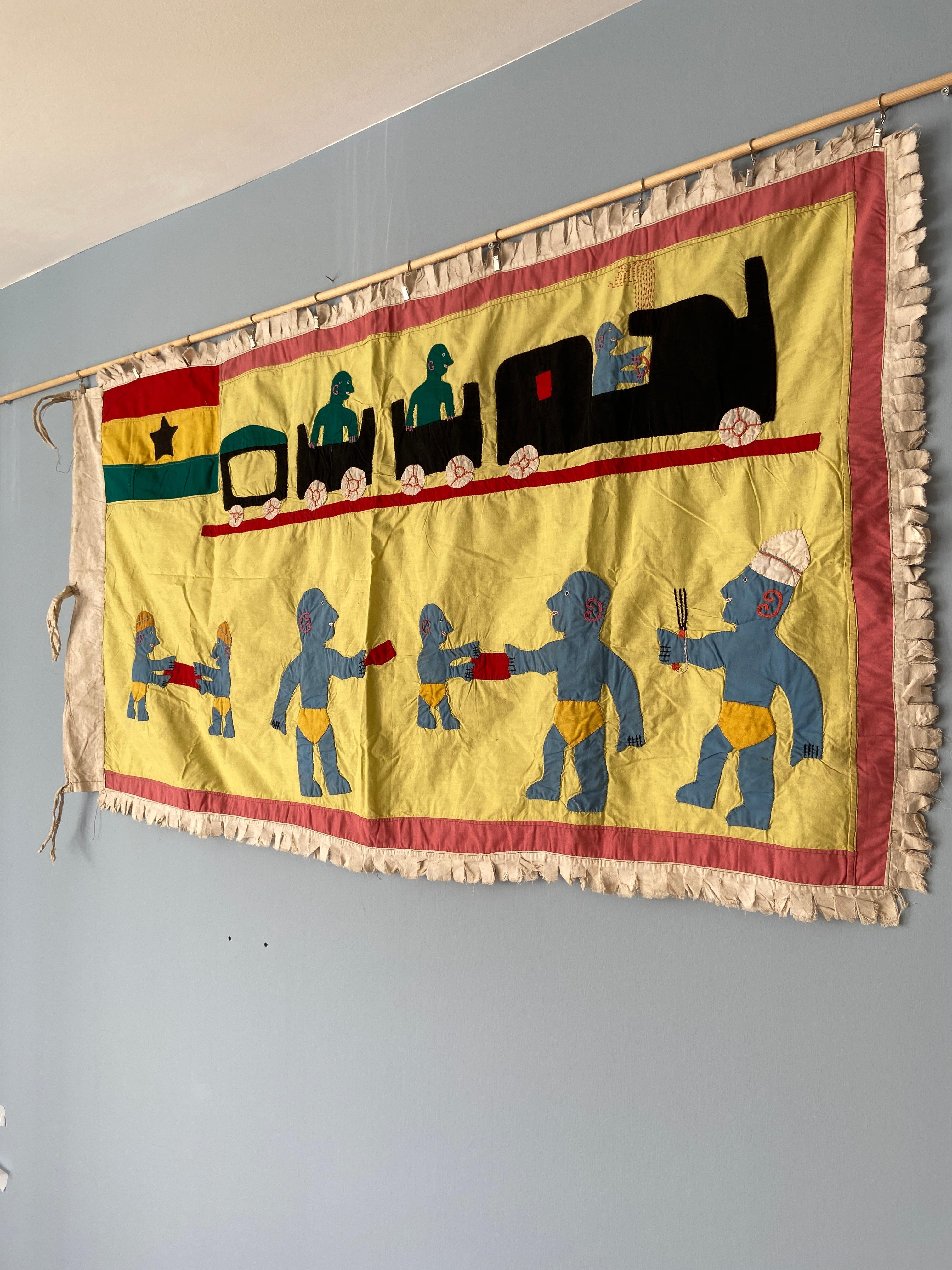 Ghana, 1970's

“Hard work does not break bones”

Fante Asafo flag in cotton applique patterns. Fante People.

Asafo Flags are created by the Fante People of Ghana. The flags are visual representations of military organisations in Fante