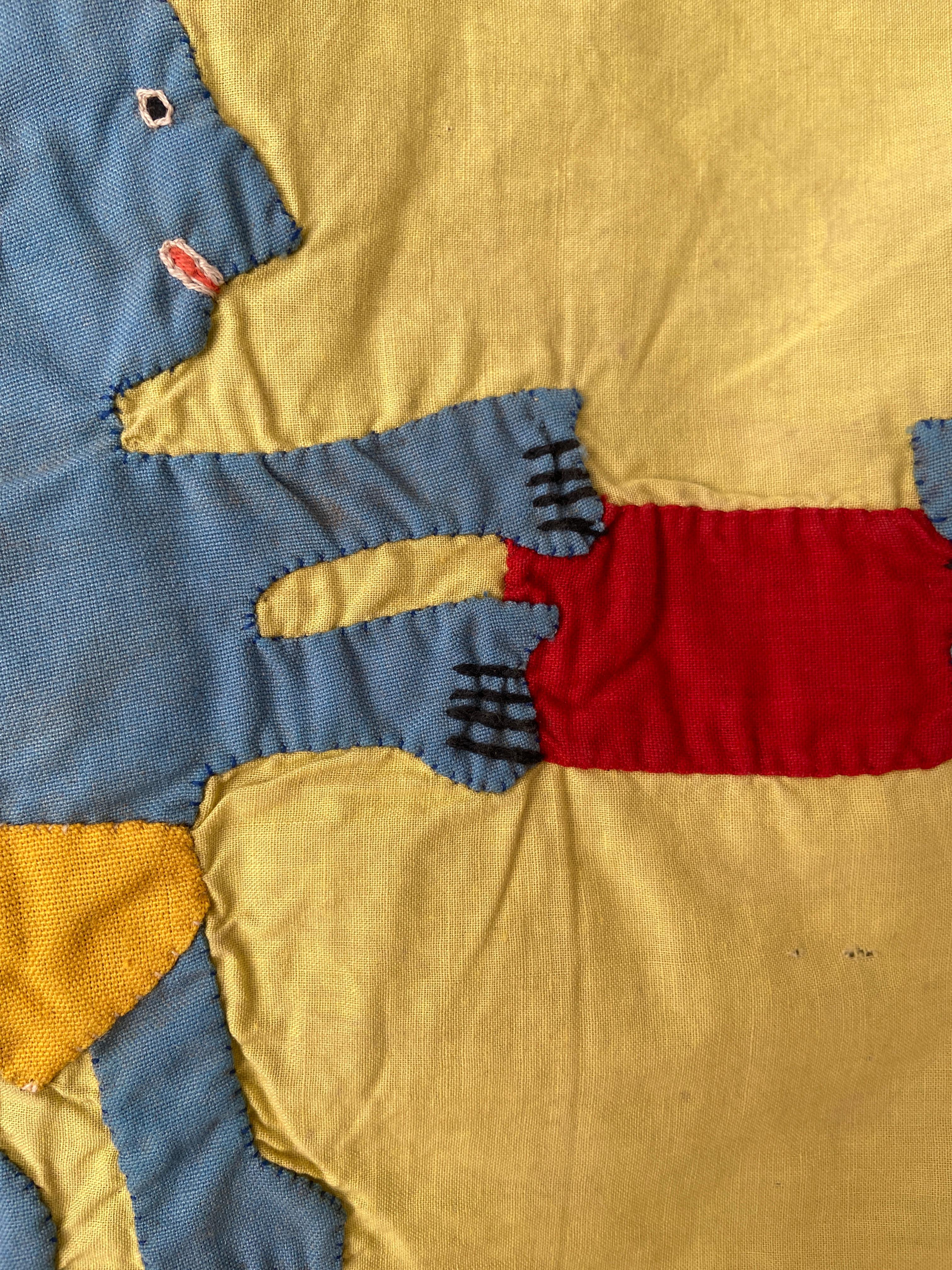 Late 20th Century  Vintage Asafo Flag in Yellow Appliqué Patterns by the Fante People, Ghana 1970s