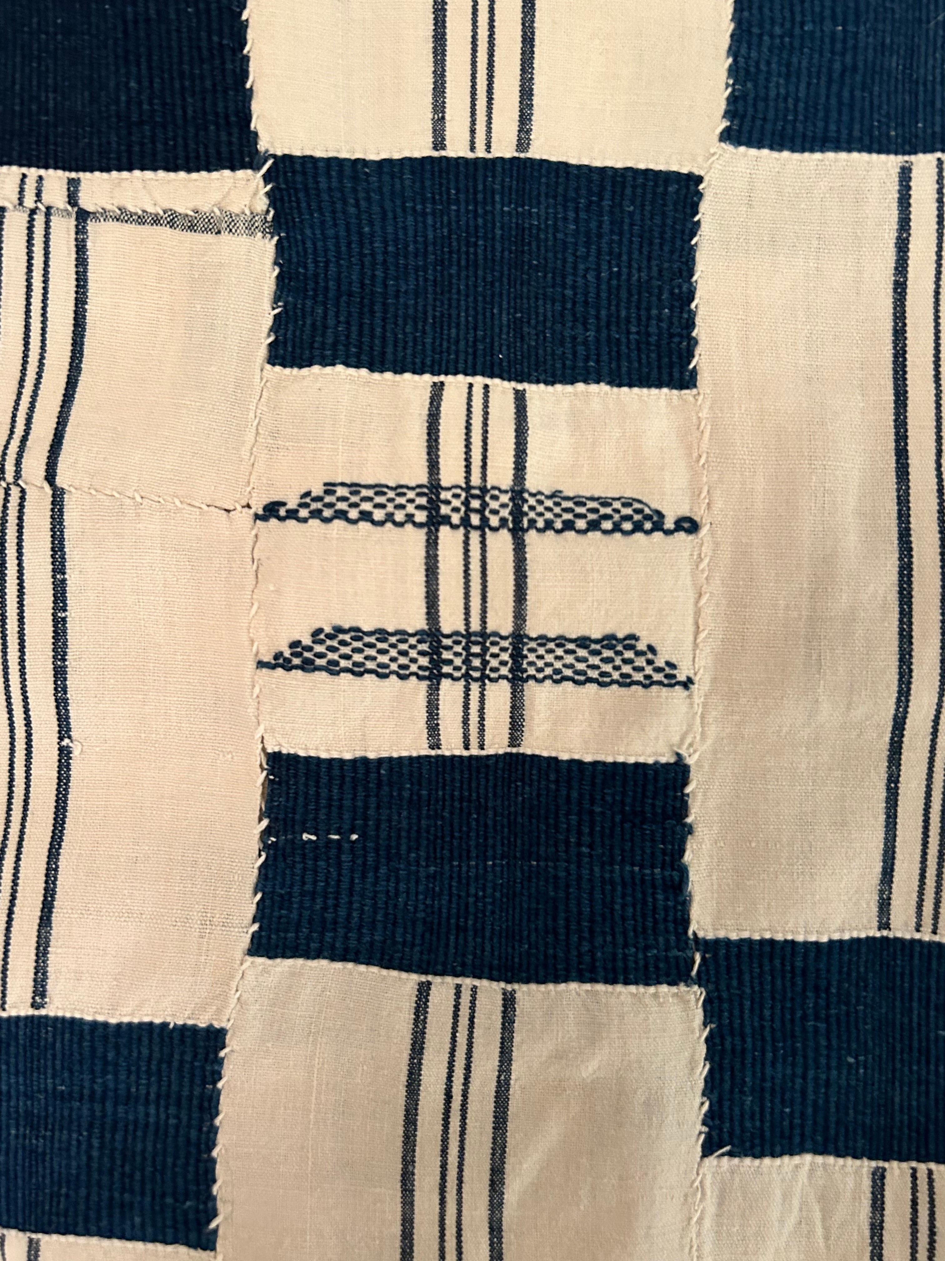 Hand-Crafted Vintage Asante Kente Textile in Blue and White, Ghana, 1930s