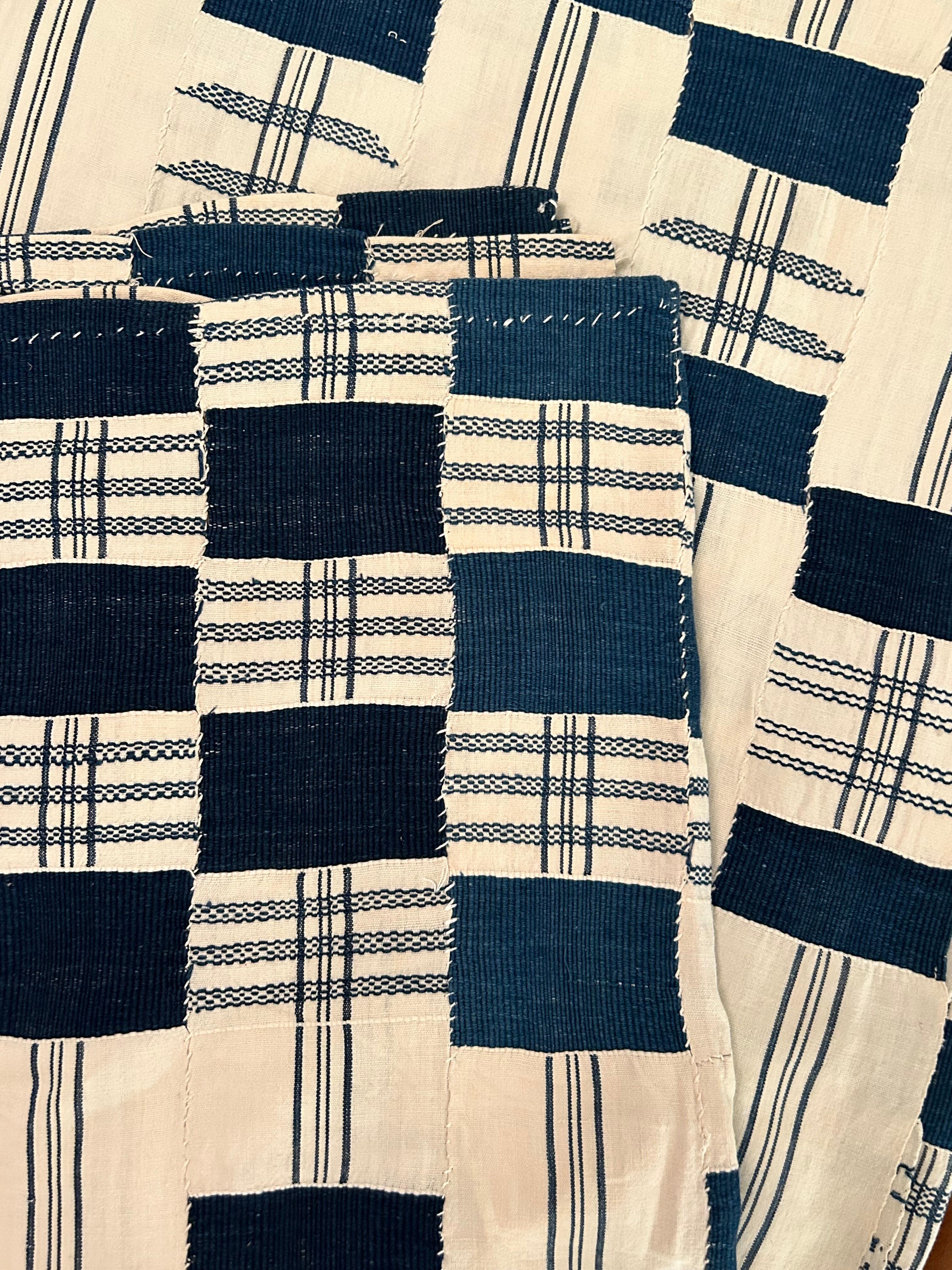 Mid-20th Century Vintage Asante Kente Textile in Blue and White, Ghana, 1930s