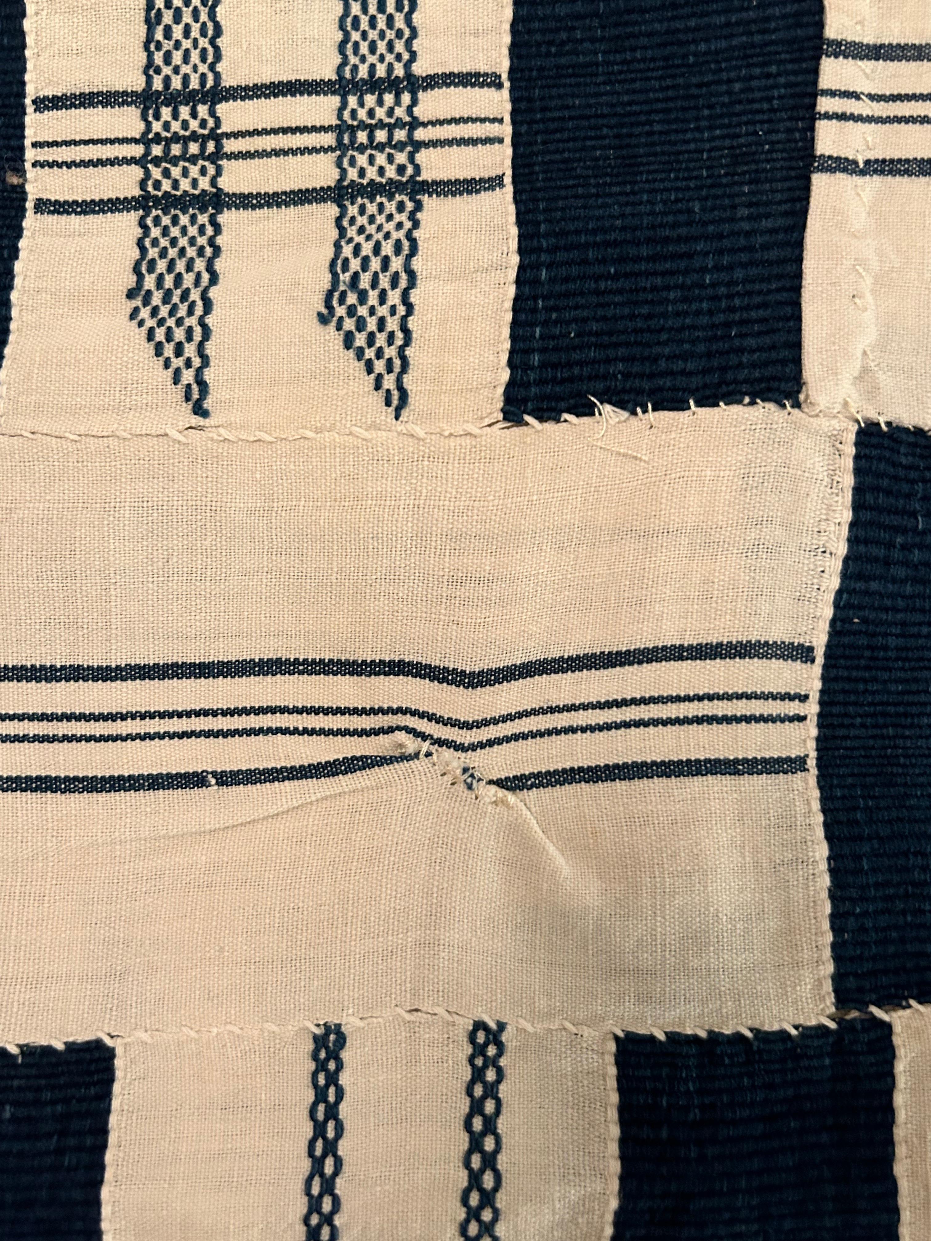Vintage Asante Kente Textile in Blue and White, Ghana, 1930s 1