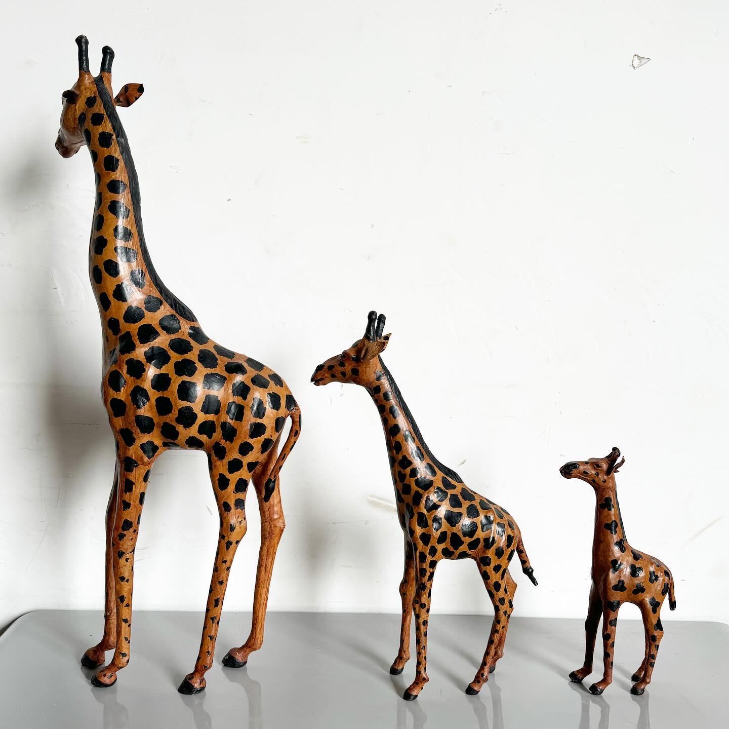 Vintage Ascending Leather Wrapped Giraffe Sculptures - Set of 3 For Sale 2