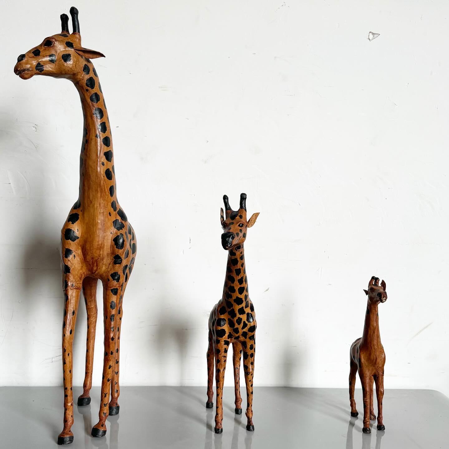 Vintage Ascending Leather Wrapped Giraffe Sculptures - Set of 3 For Sale 3