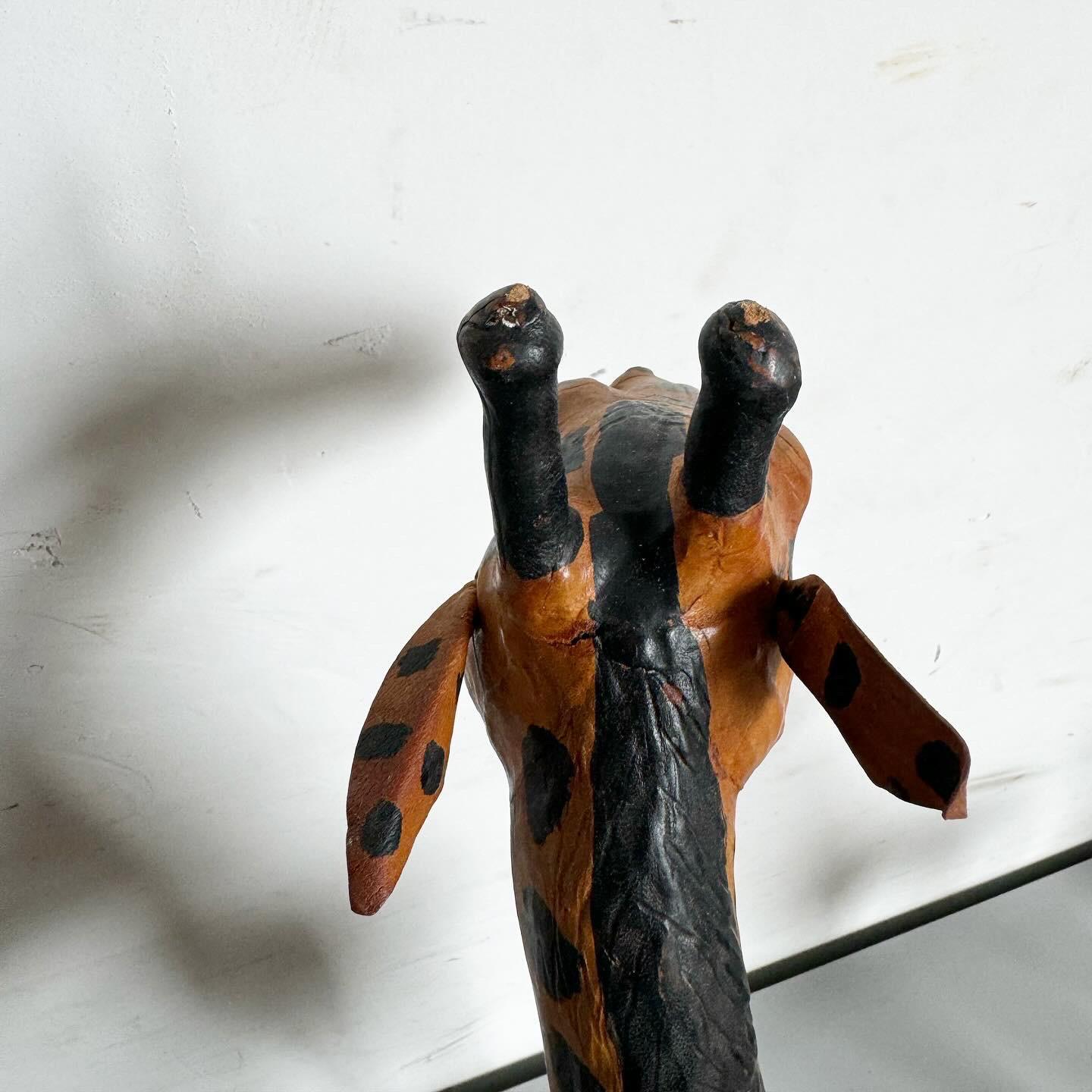 Vintage Ascending Leather Wrapped Giraffe Sculptures - Set of 3 For Sale 4