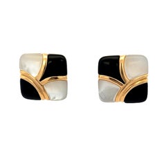 Vintage Asch Grossbardt 14K Yellow Gold Geometric Inlay Earrings