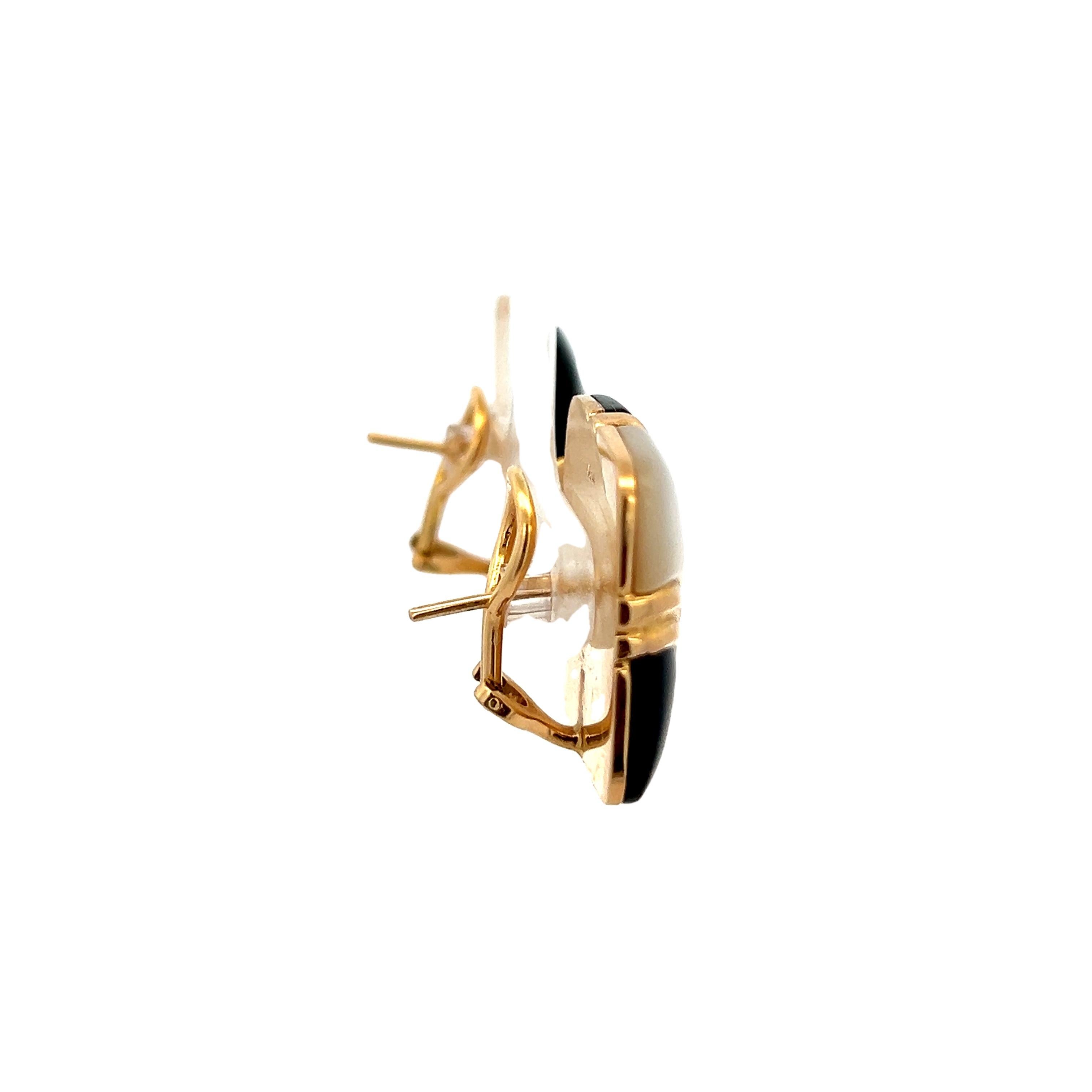 Modern Vintage Asch Grossbardt 14K Yellow Gold Geometric Inlay Earrings For Sale