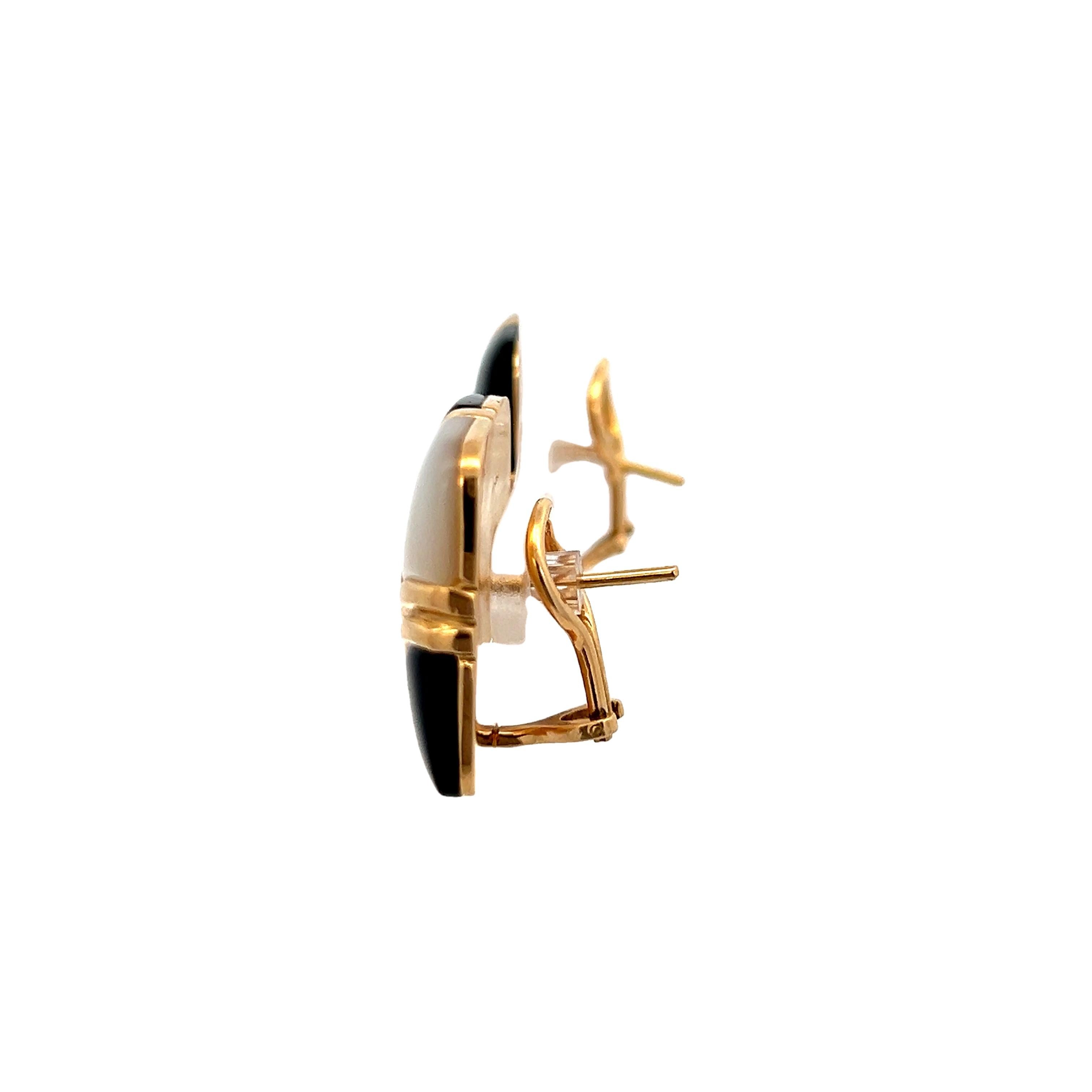 Vintage Asch Grossbardt 14K Yellow Gold Geometric Inlay Earrings In Excellent Condition For Sale In Miami, FL