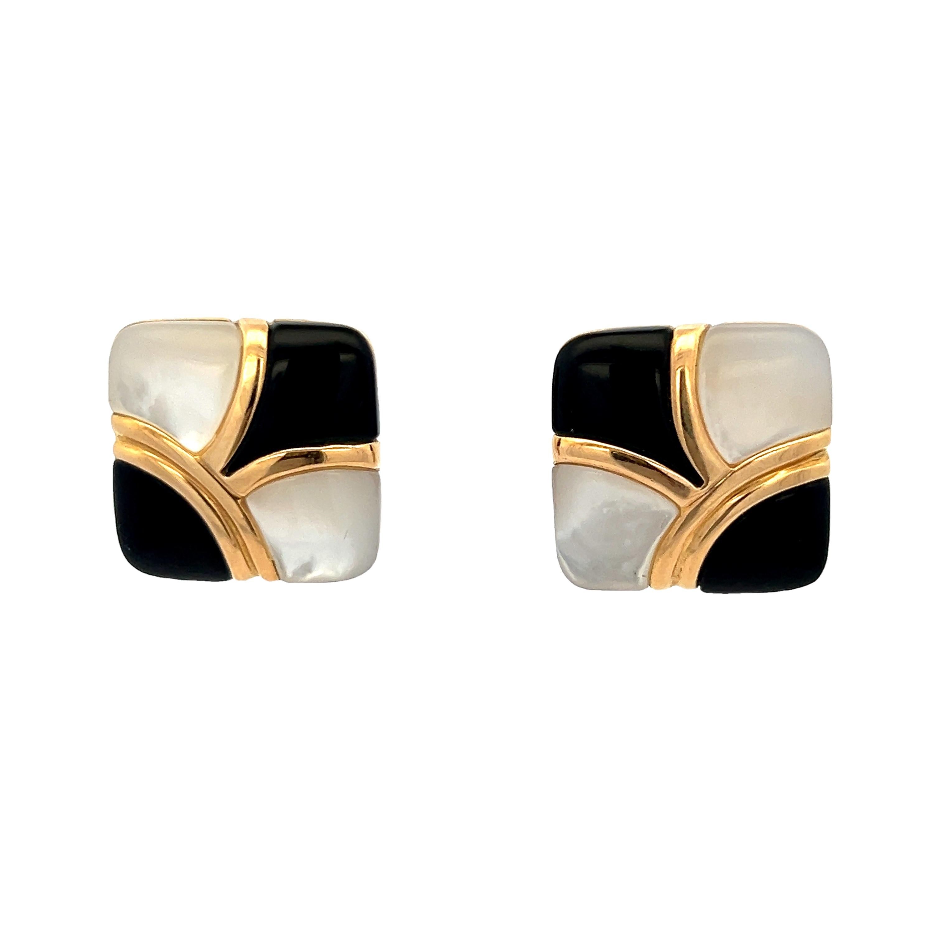 Women's Vintage Asch Grossbardt 14K Yellow Gold Geometric Inlay Earrings For Sale