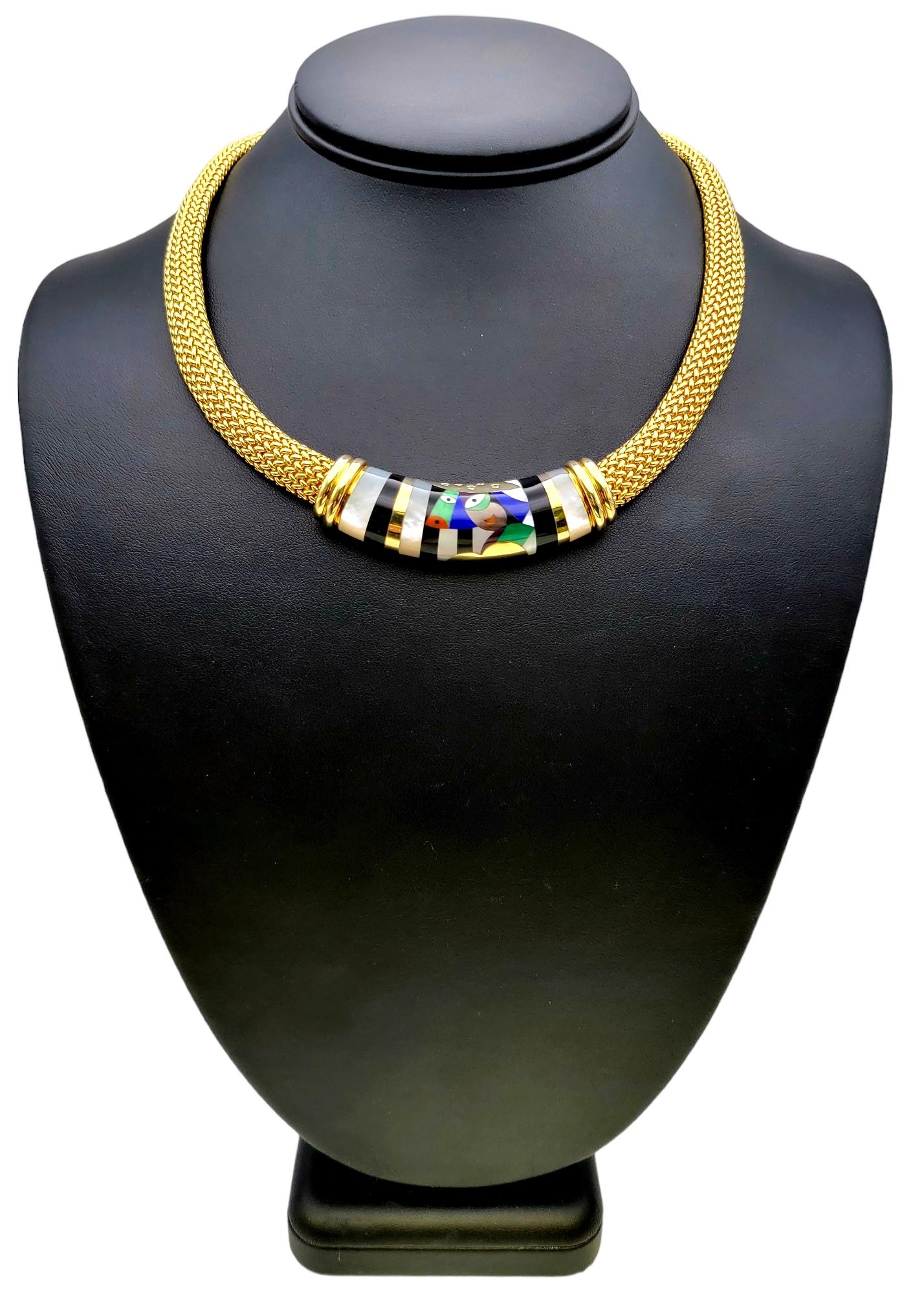 Vintage Asch Grossbardt Mosaic Gemstone and Diamond Inlay Gold Collar Necklace For Sale 4