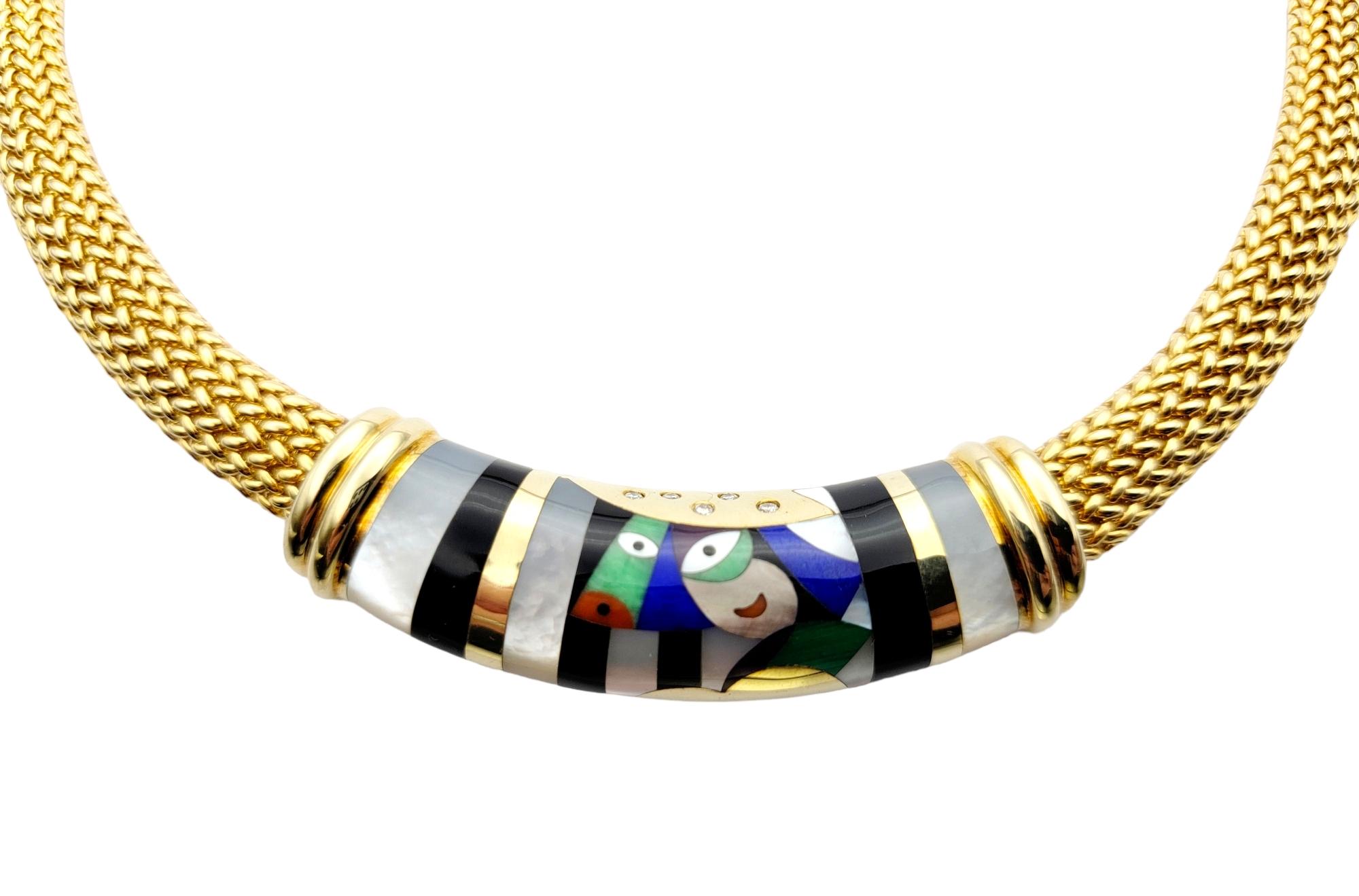 Adorn your neck in vibrant modern art! This gorgeous diamond and gemstone mosaic necklace from esteemed jewelry designer, Asch Grossbardt is sure to make a bold statement.  Asch Grossbart jewelry is known for exquisite color combinations, as well as