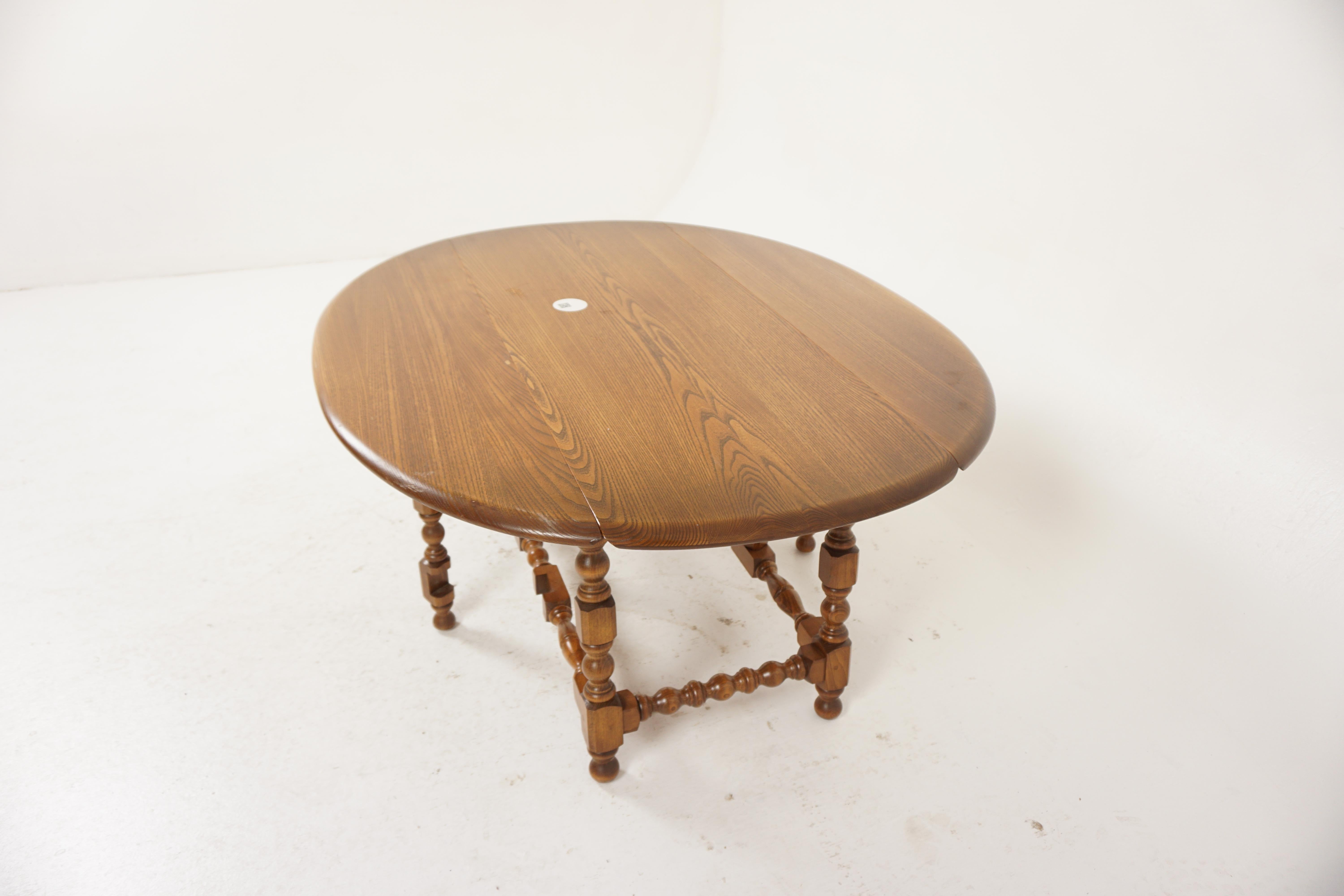 Hand-Crafted Vintage Ash Coffee Table, Drop Leaf, Gateleg, Scotland 1930, H1106 For Sale