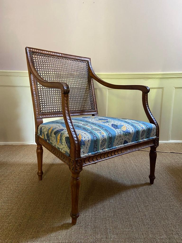 French Vintage Ash wood Armchair with New Upholstery, France 19th Century