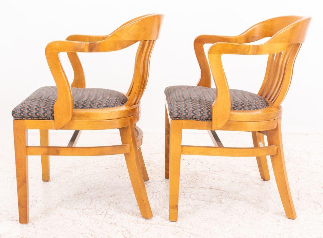 Vintage Ash Wood Banker's Chairs, Pair In Good Condition For Sale In New York, NY