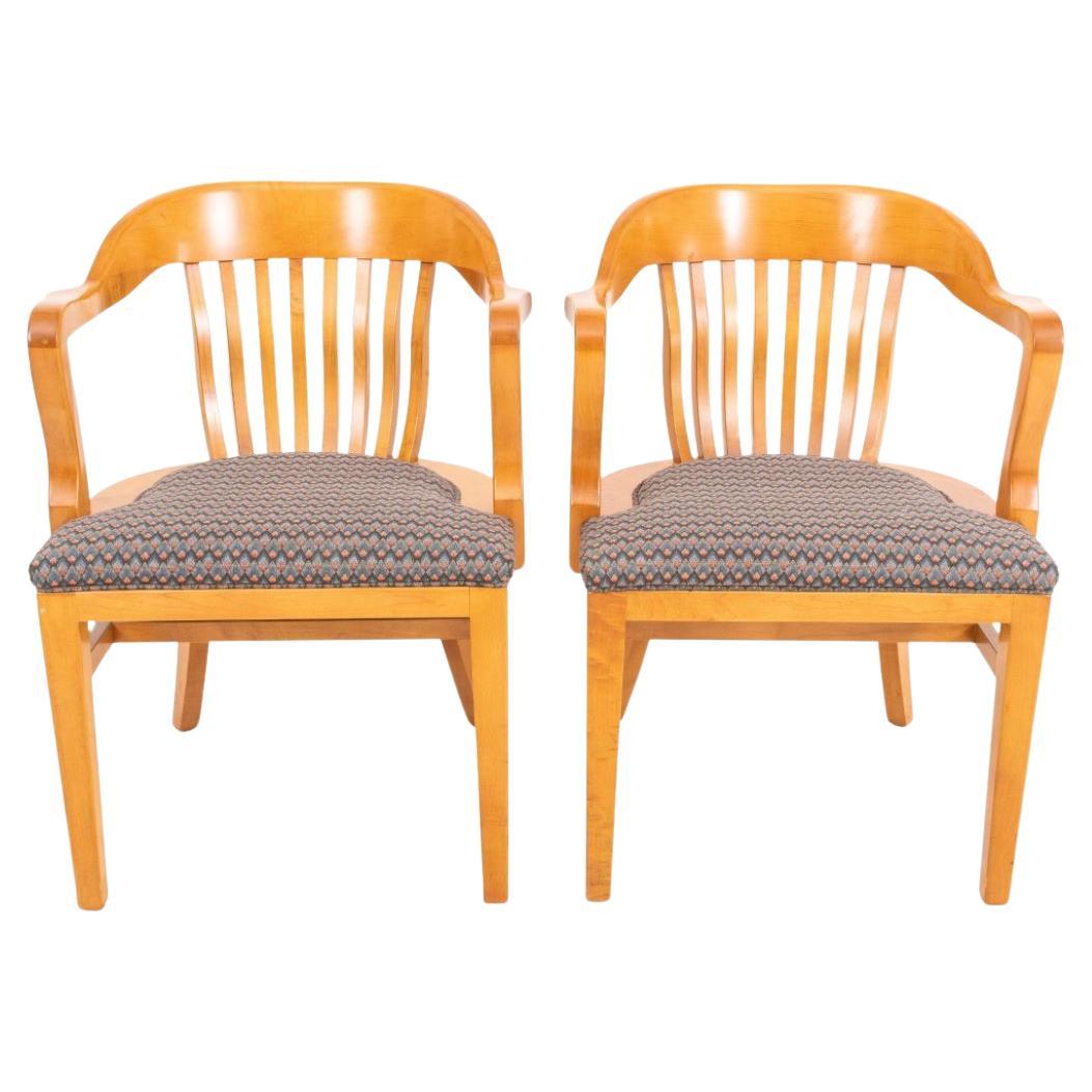 Vintage Ash Wood Banker's Chairs, Pair For Sale
