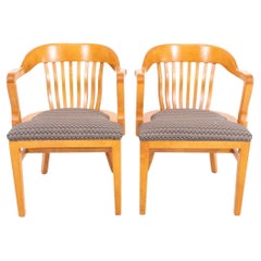 Vintage Ash Wood Banker's Chairs, Pair