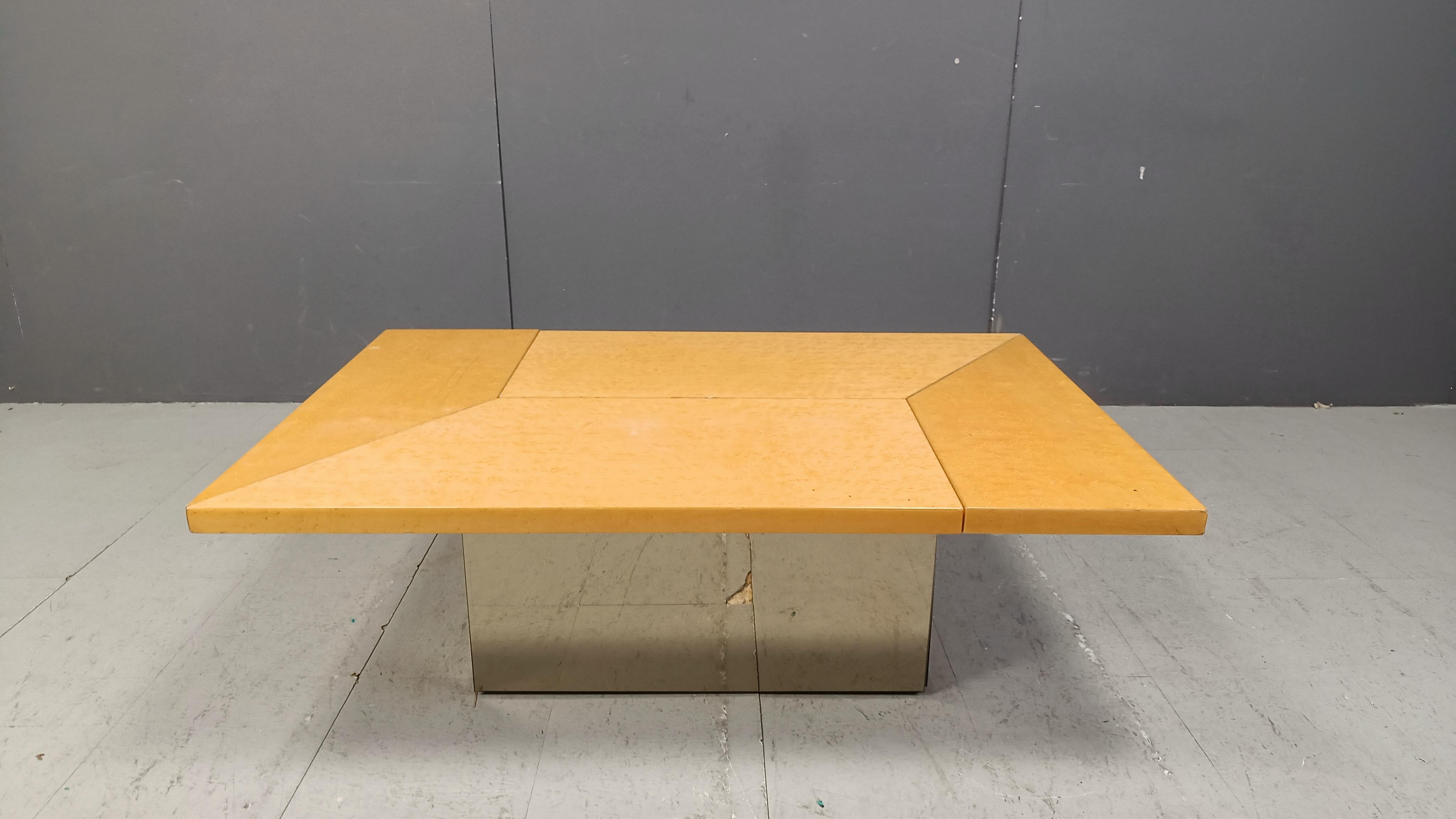 Hollywood Regency Vintage ash wood coffee table by Paul Michel, 1970s For Sale