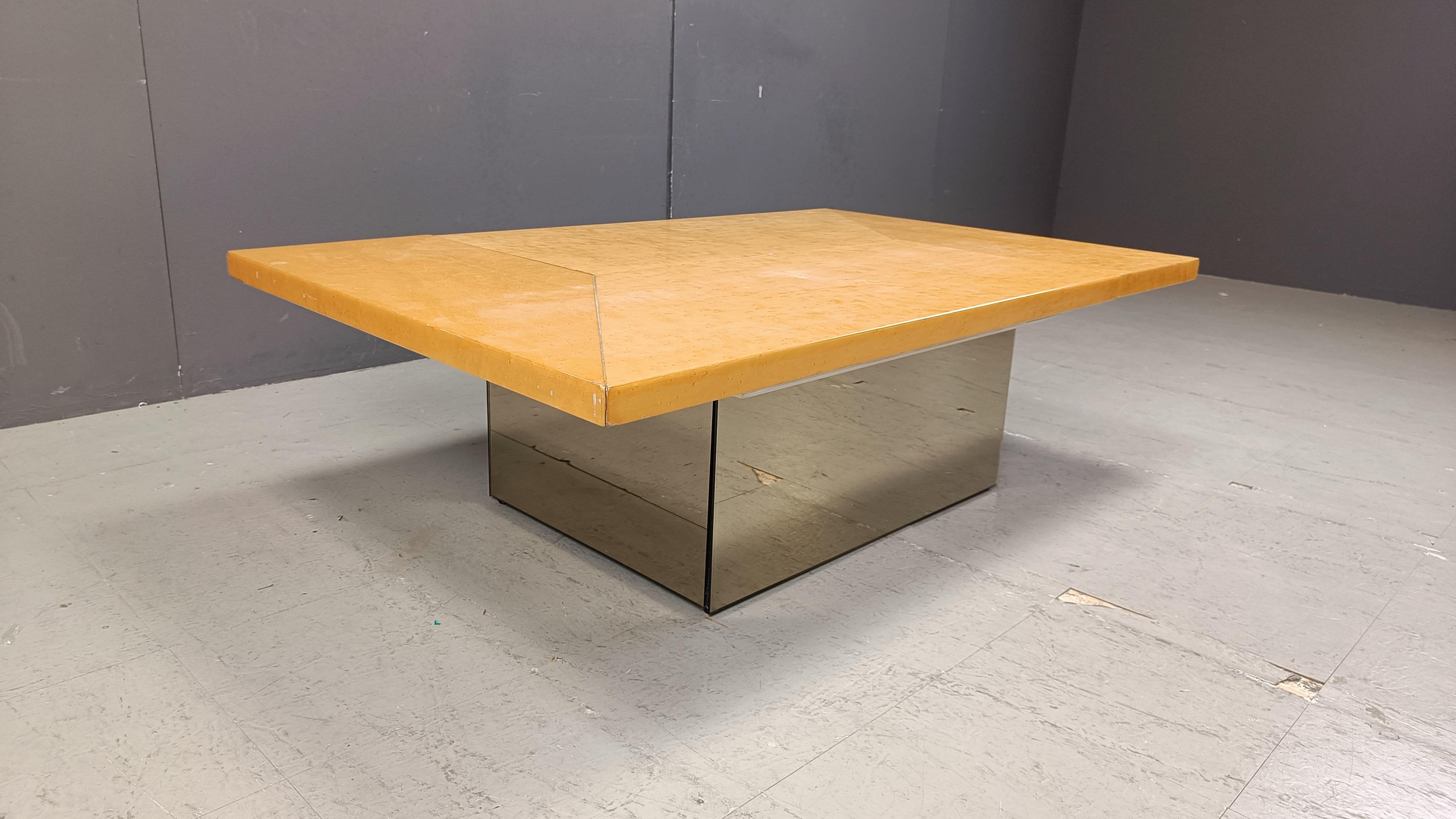 Mirror Vintage ash wood coffee table by Paul Michel, 1970s For Sale