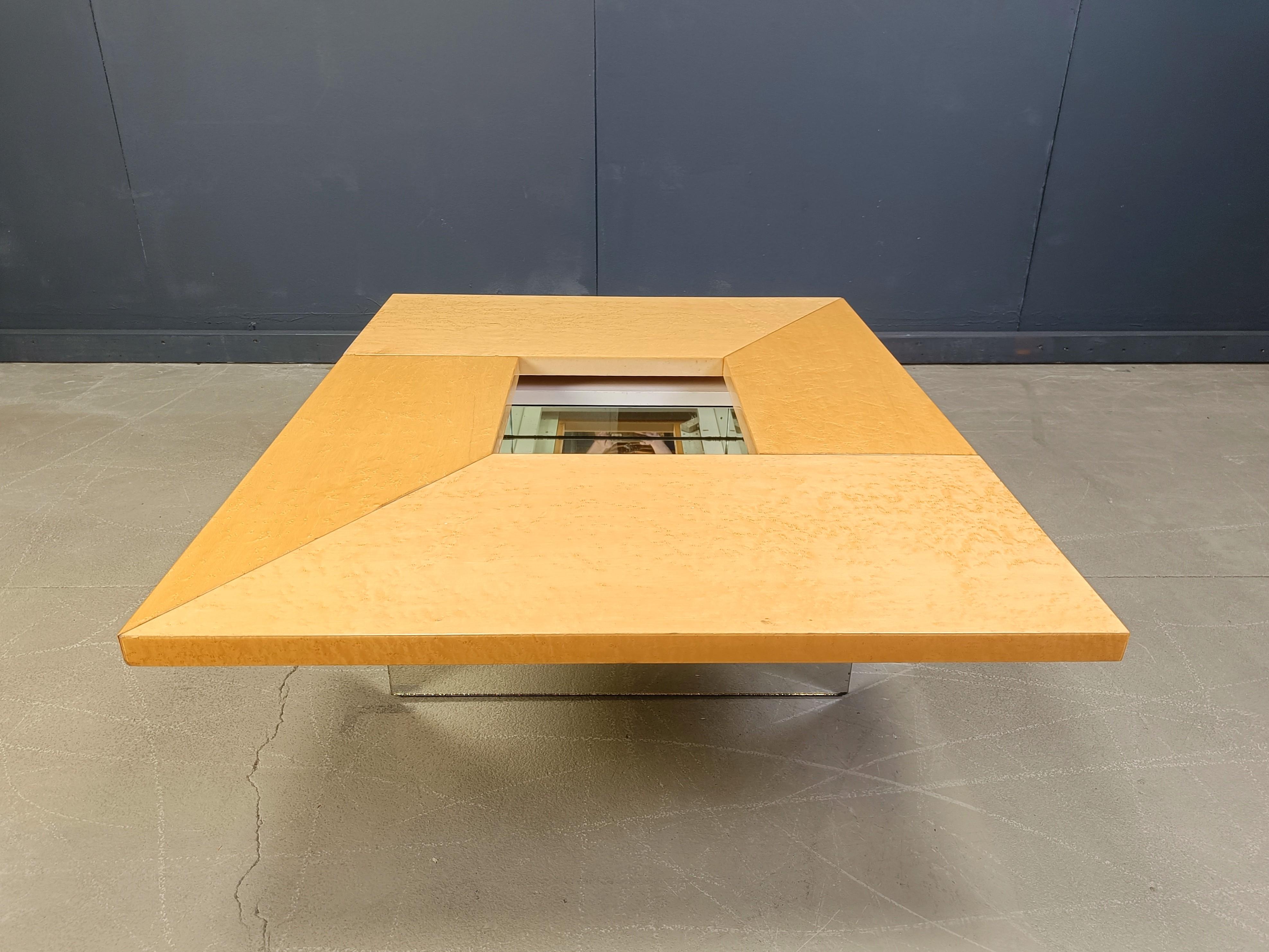 Miroir Table basse vintage en bois de frêne de Paul Michel, années 1970 en vente