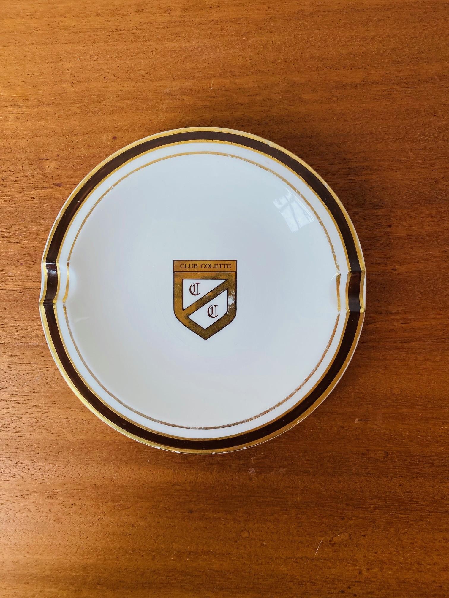 Beautiful vintage ashtray from the iconic Colette Club in Palm Beach.  This ashtray evokes the spirit of the famed restaurant and bar in its heyday in the 1980s.  The establishment previously owned by Aldo Gucci exemplified glamour and style.  The