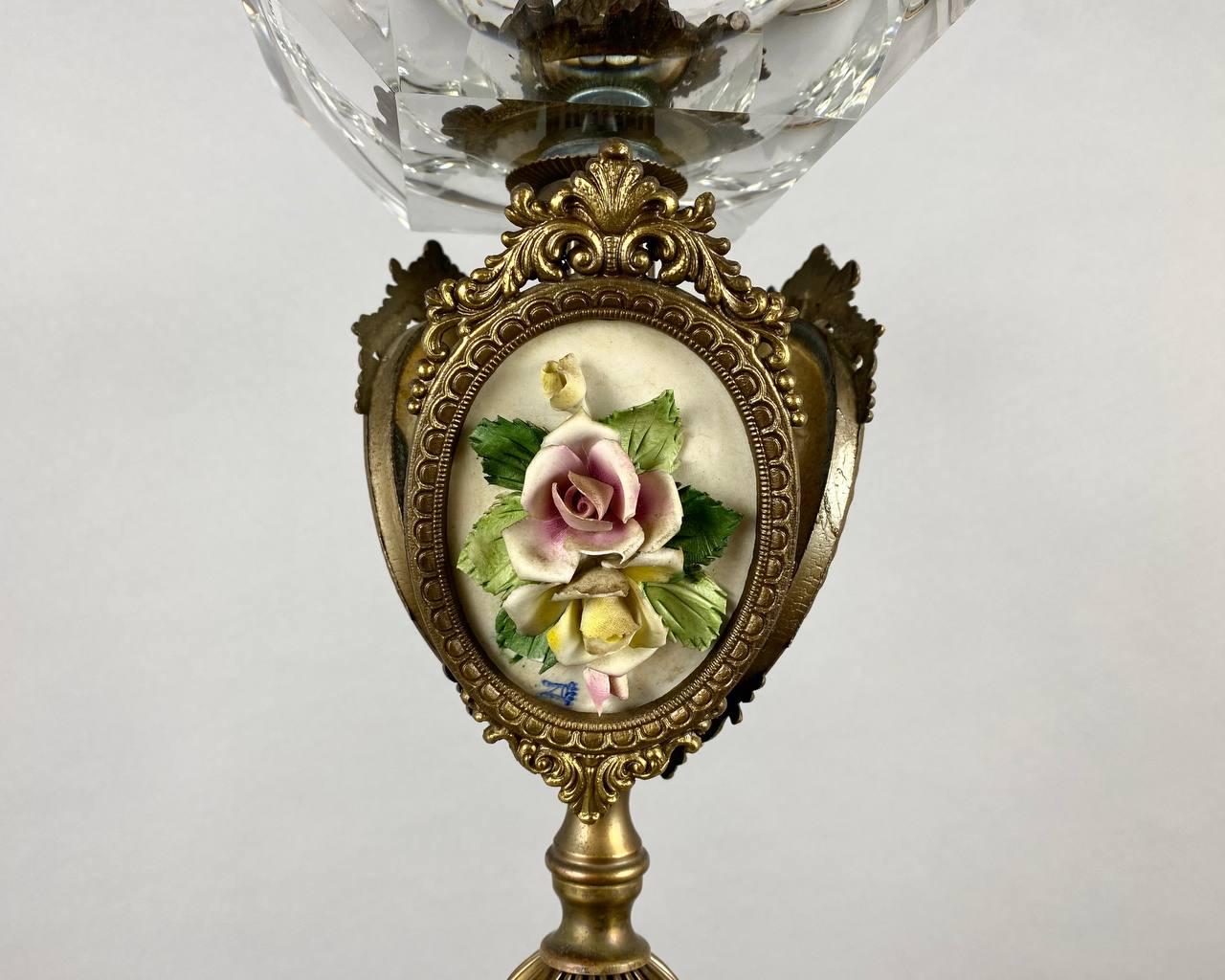 French Vintage Ashtray in Bronze With Marble, Ceramic & Crystal Elements, France, 1960