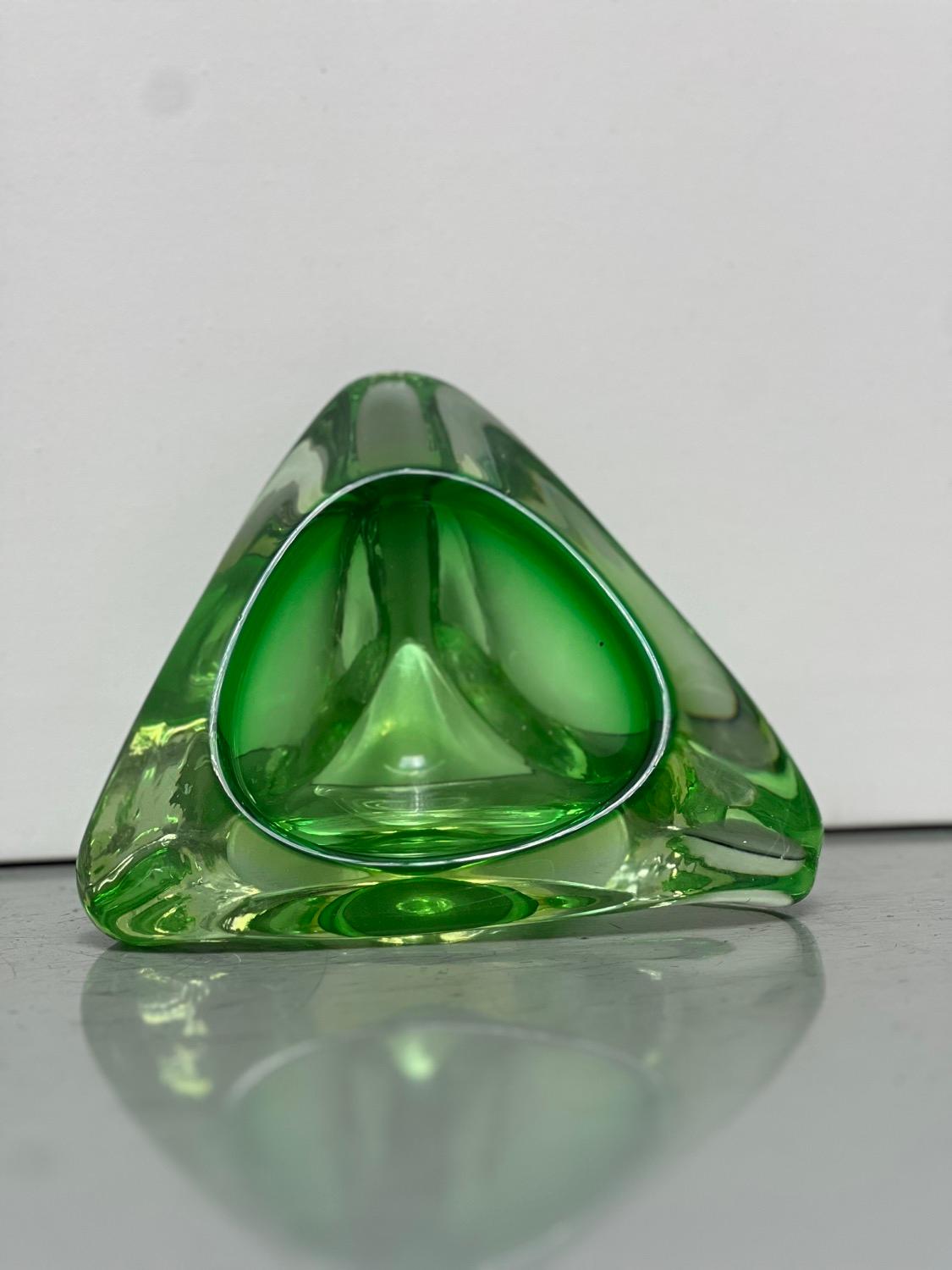 Mid-20th Century Vintage Ashtray in Green Sommerso Murano Glass, Coffee Table Accent, Collectible For Sale