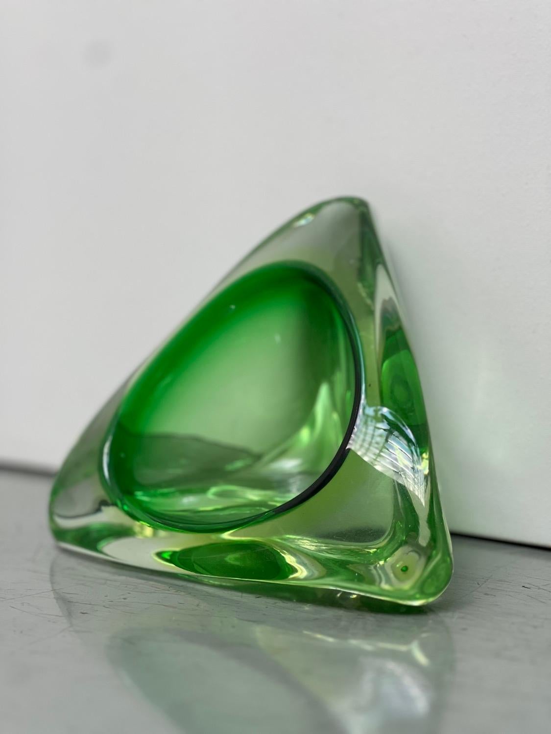 Vintage Ashtray in Green Sommerso Murano Glass, Coffee Table Accent, Collectible For Sale 1