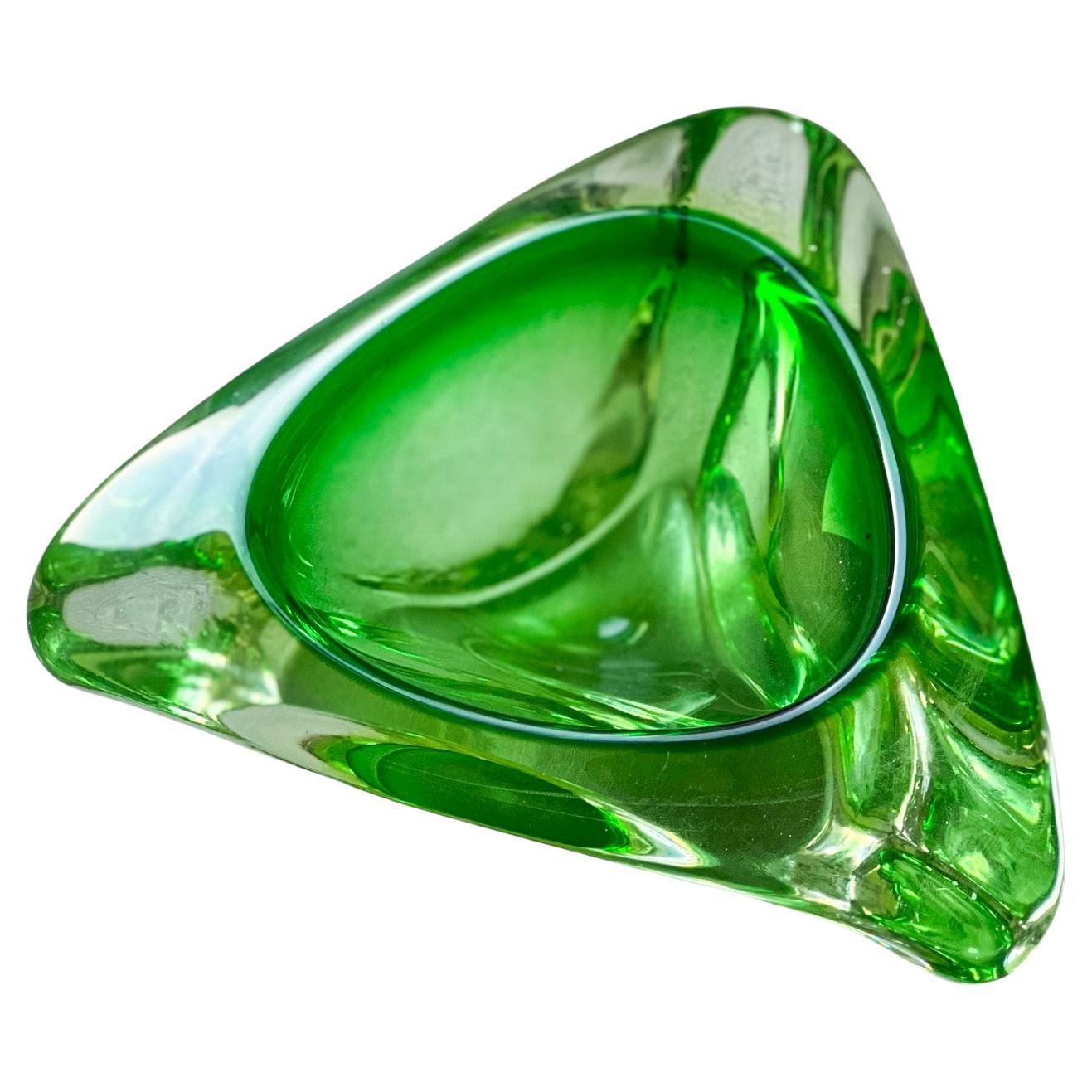 Vintage Ashtray in Green Sommerso Murano Glass, Coffee Table Accent, Collectible
