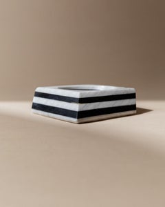 Vintage Ashtray Marble Stone Black White Striped Optical Illusion, 1930s