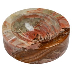 Vintage Ashtray Onyx Stone Solid, Green Beige Brown Marbled, Italy, 1970s